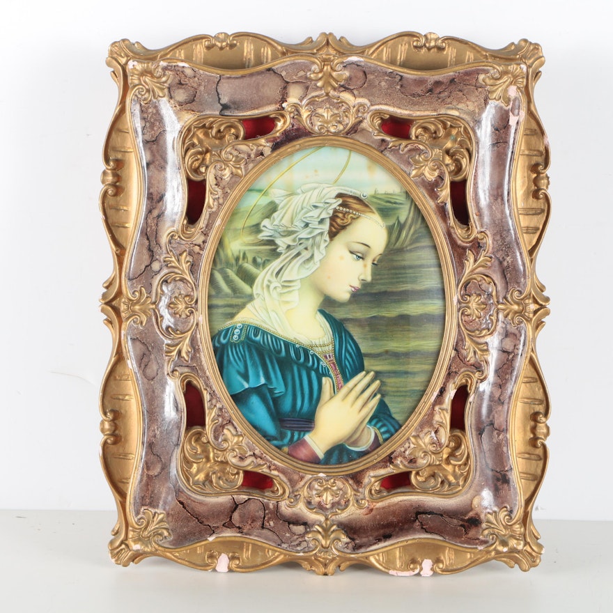 Offset Lithograph Print of Woman In Light Box Frame