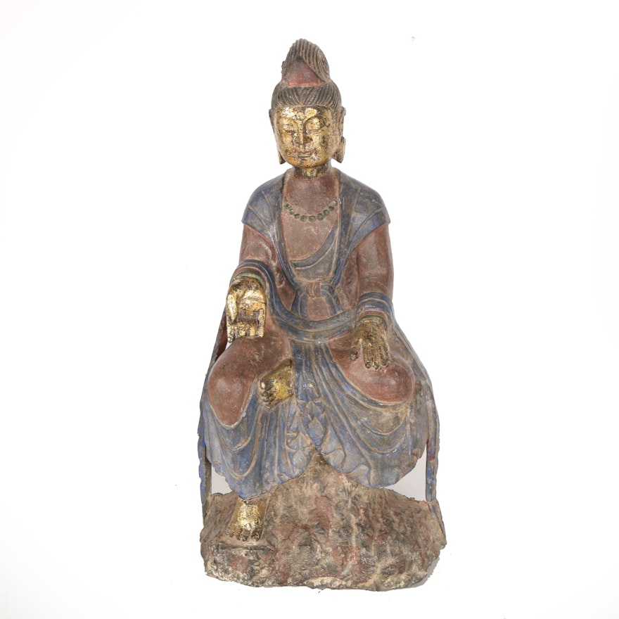 Chinese Carved Iron Guanyin Sculpture