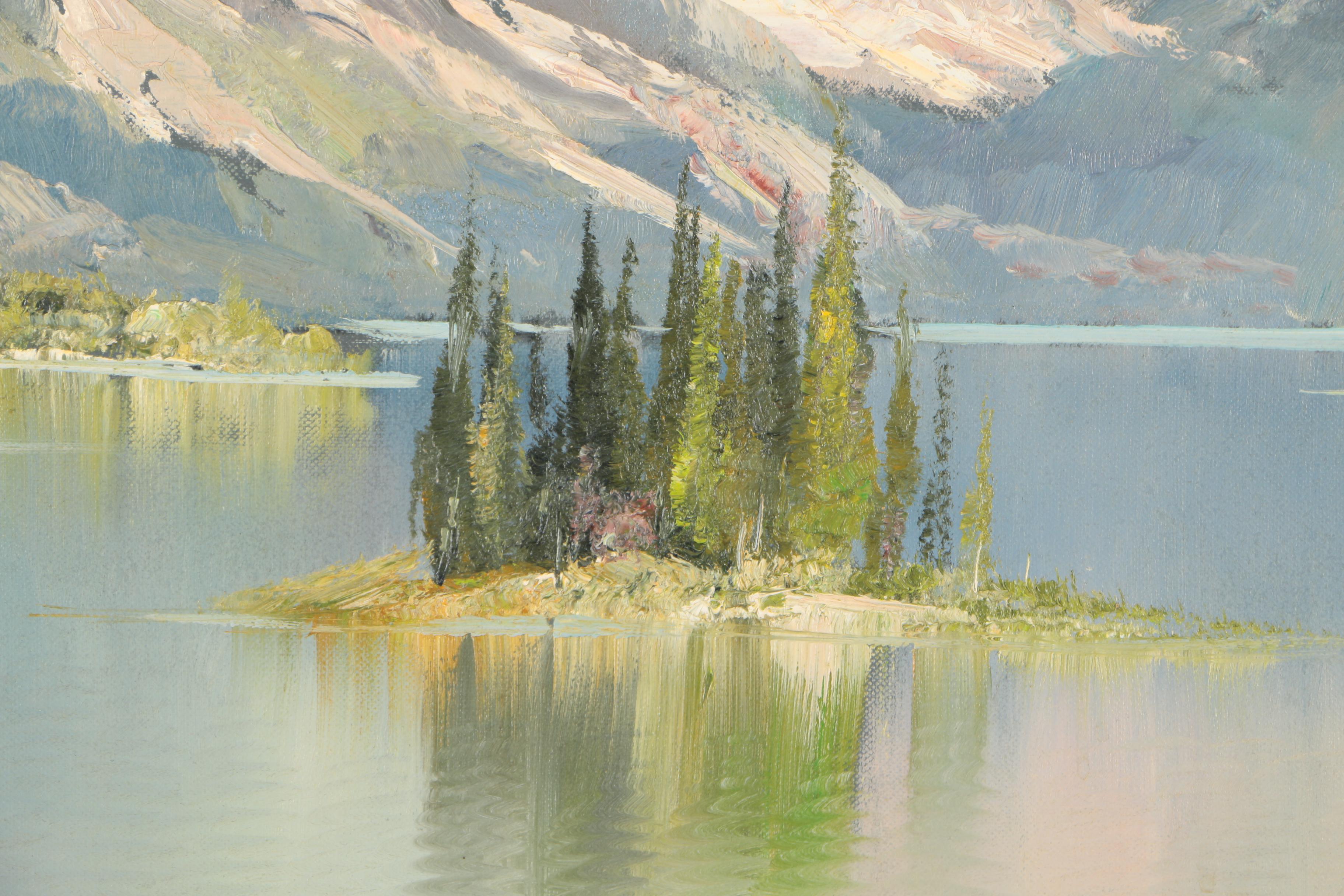 Julius Grodner Oil Painting of Mountain Lake