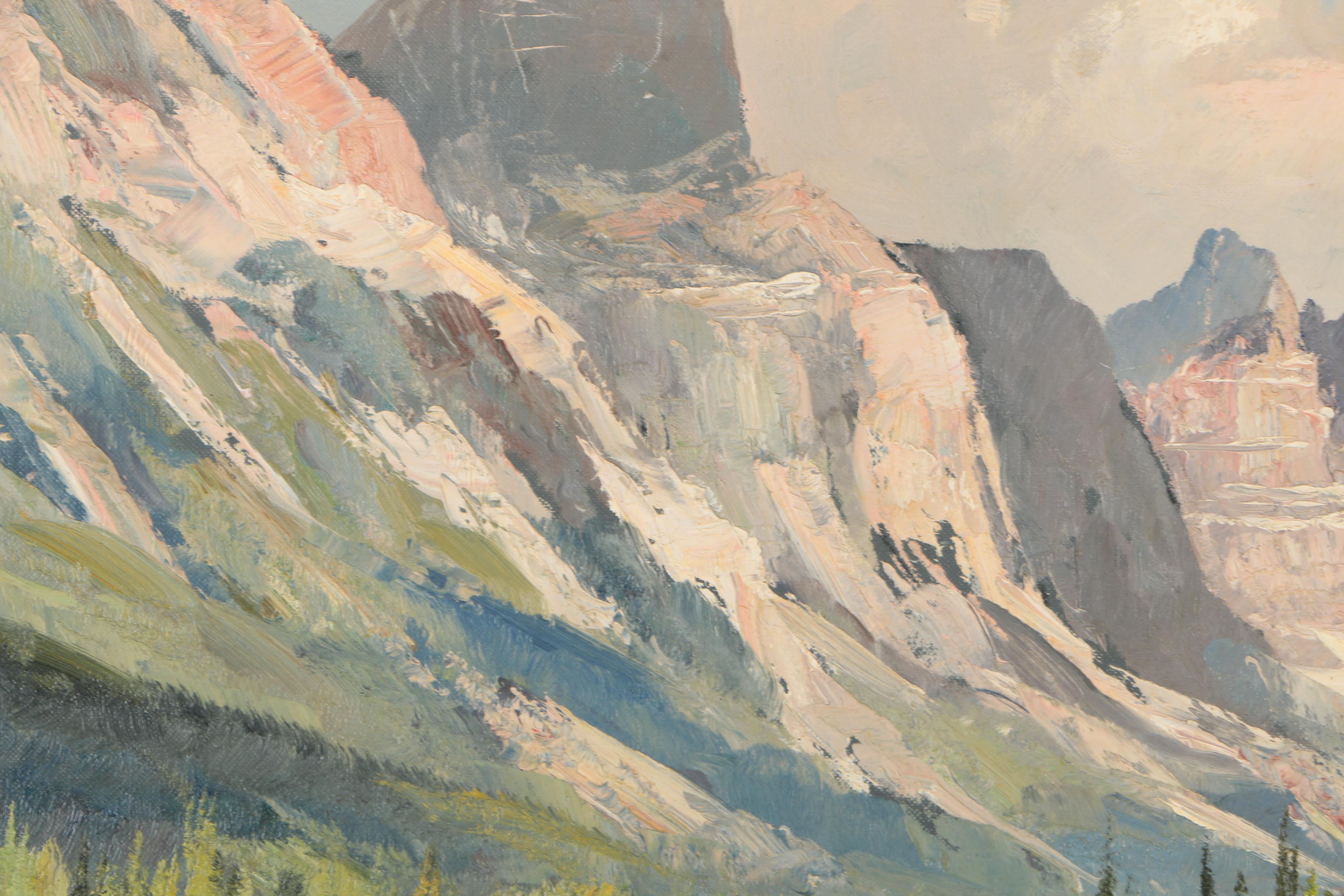 Julius Grodner Oil Painting of Mountain Lake