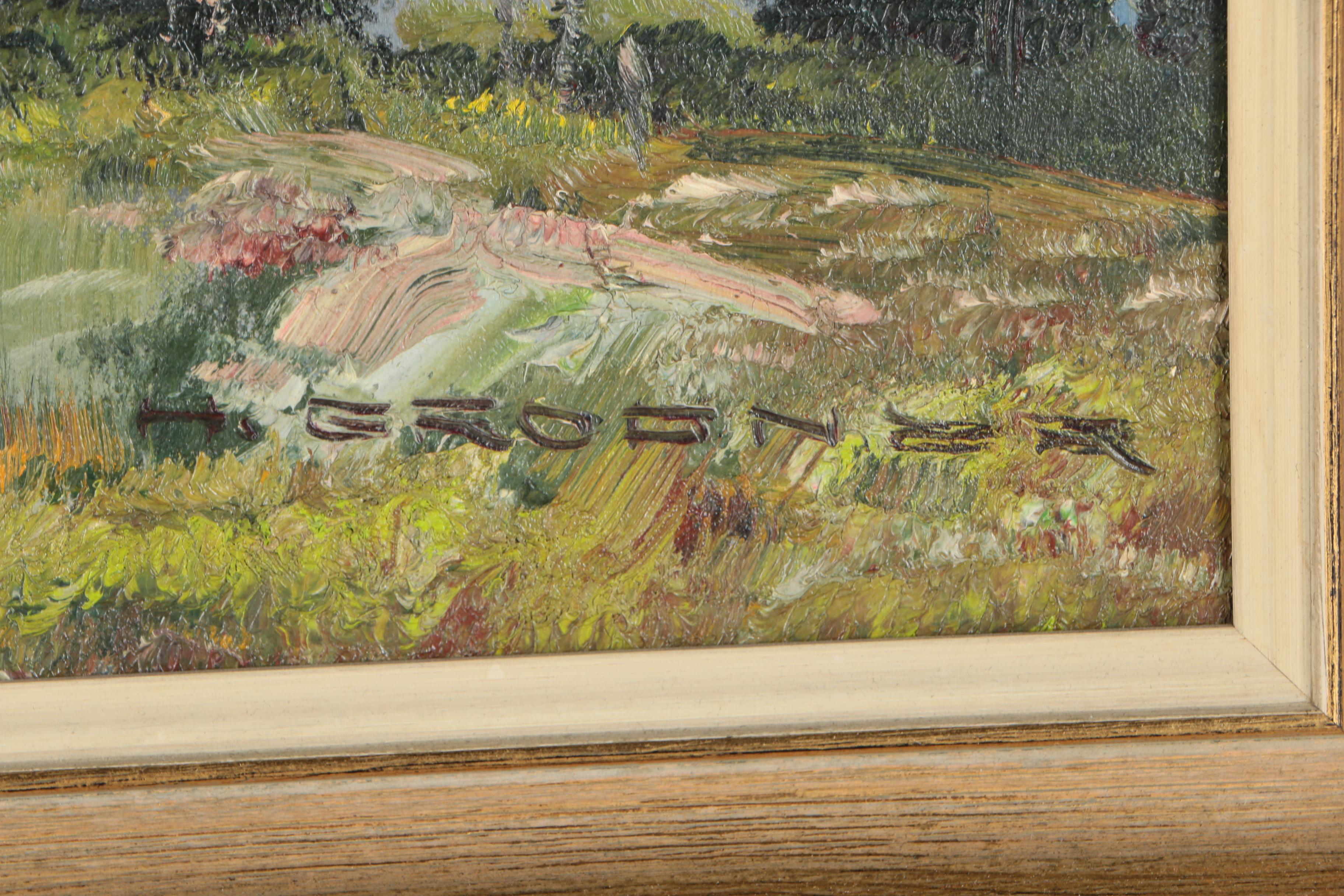 Julius Grodner Oil Painting of Mountain Lake