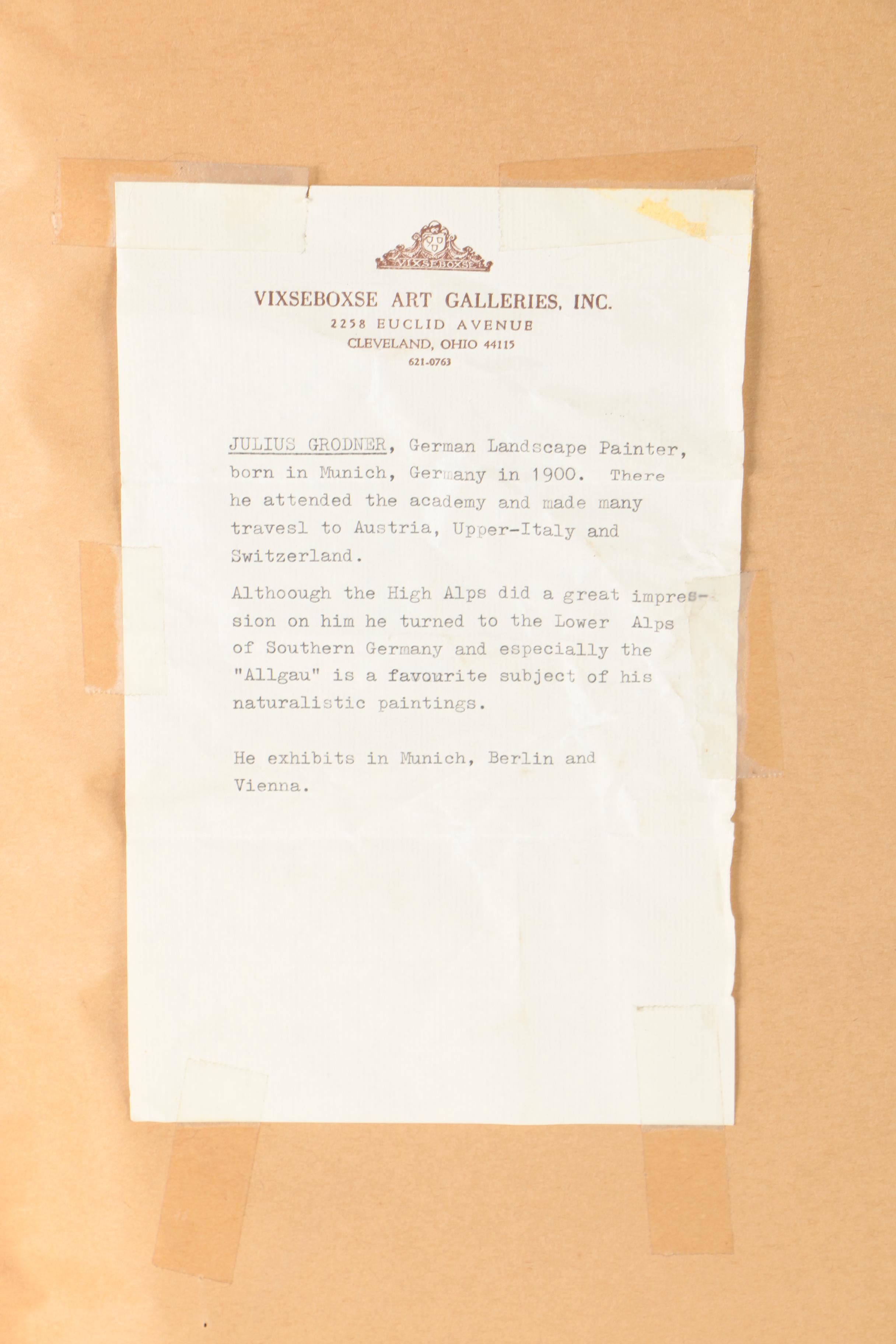 Julius Grodner Oil Painting of Mountain Lake