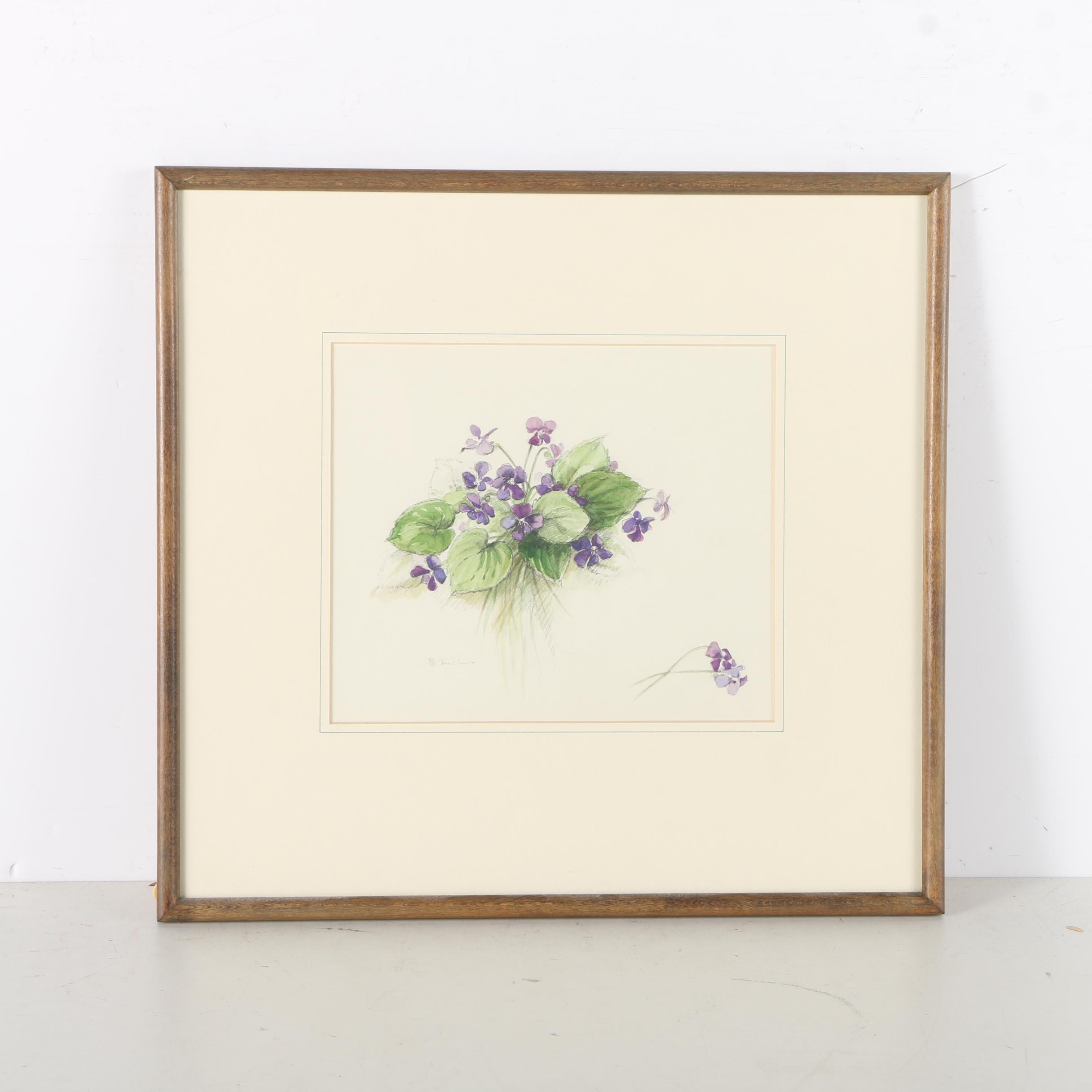 Brenda Fuchs Watercolor on Paper "Violets"