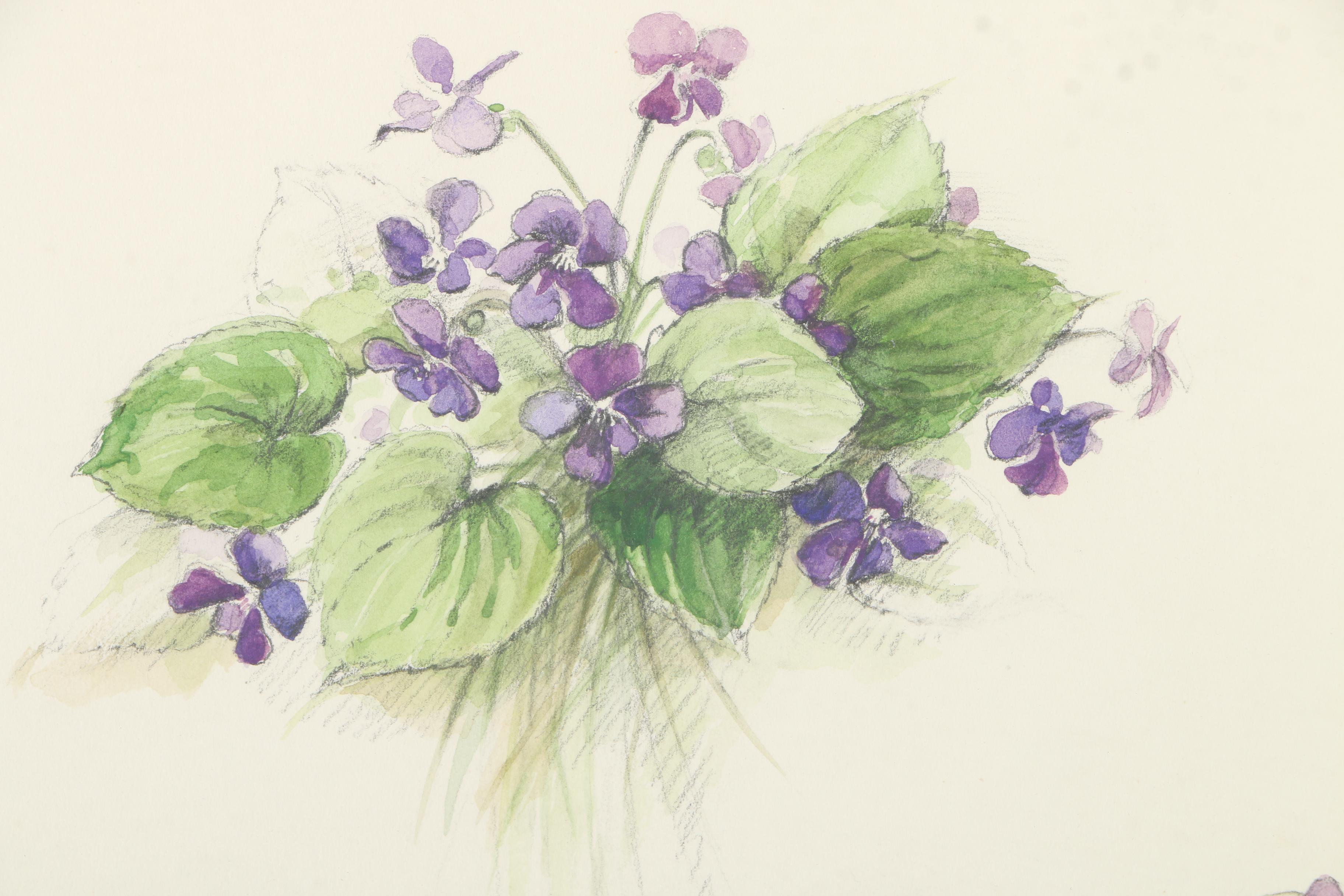 Brenda Fuchs Watercolor on Paper "Violets"