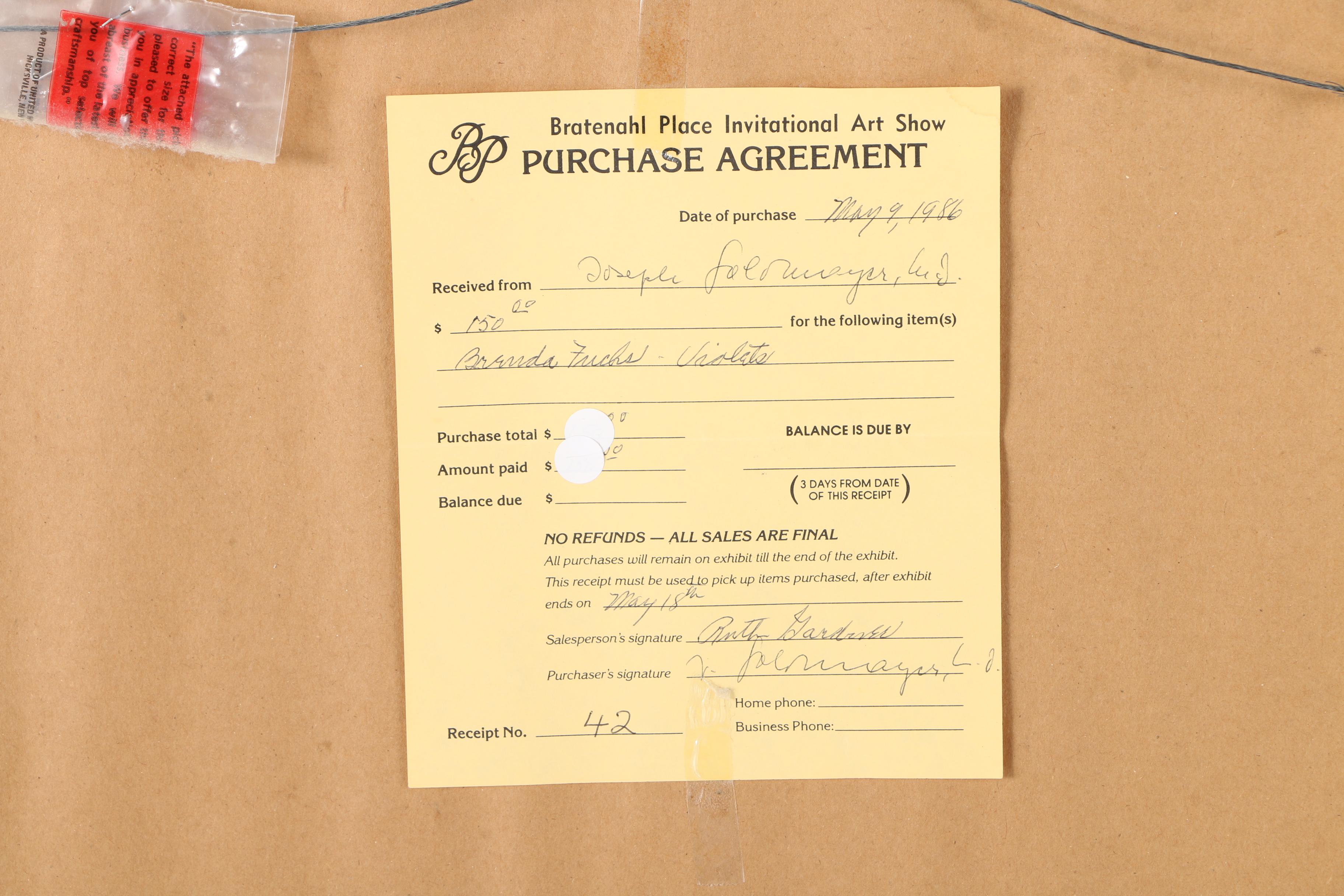 Brenda Fuchs Watercolor on Paper "Violets"