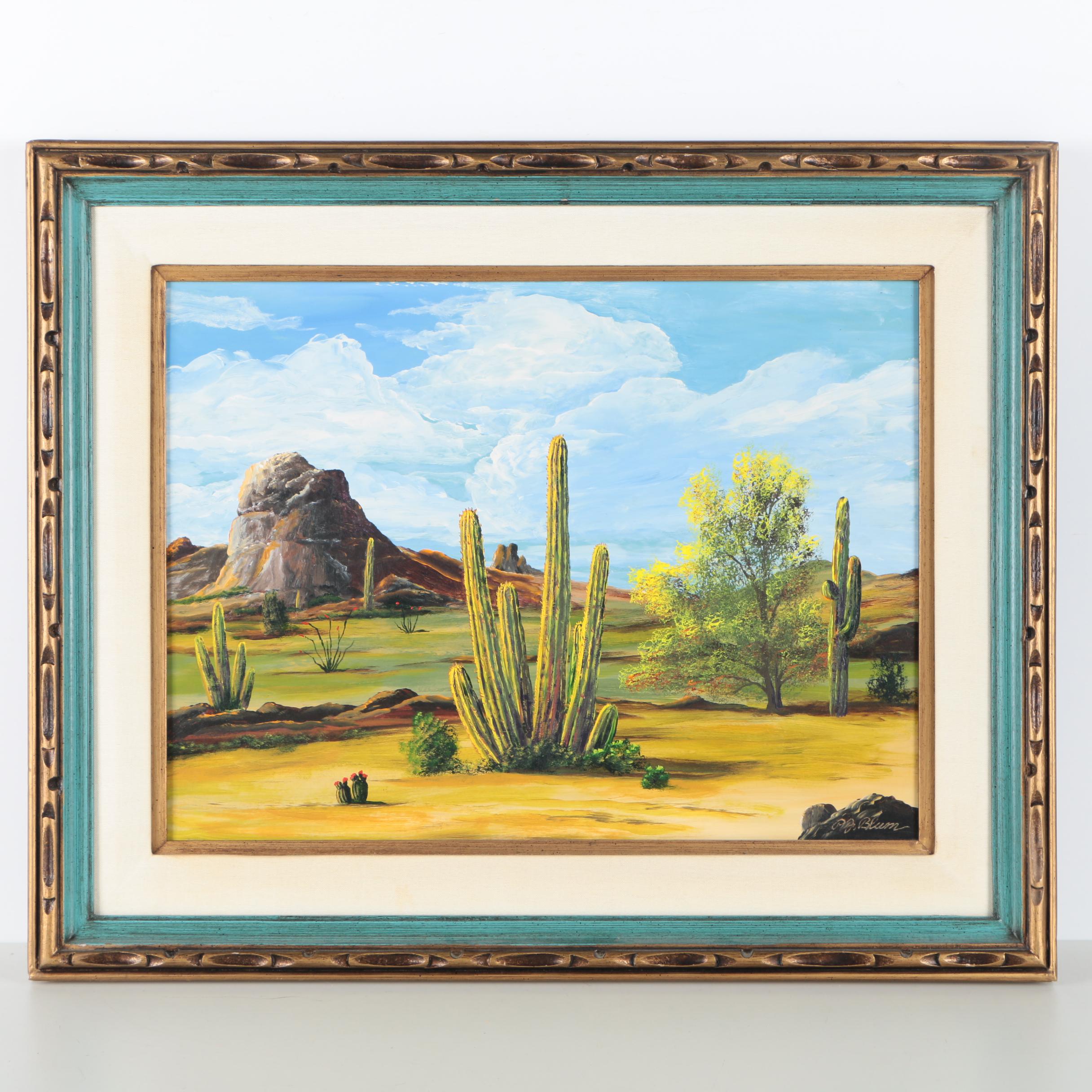 1973 Paul Blum Oil Painting on Board of the Ajo Mountains