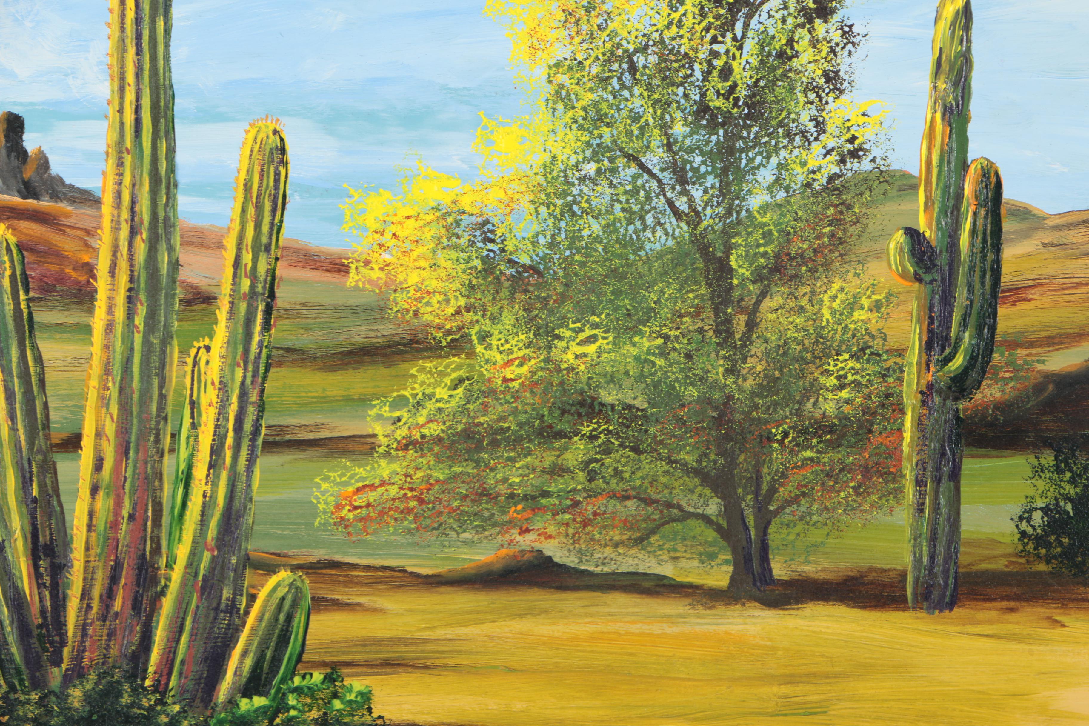 1973 Paul Blum Oil Painting on Board of the Ajo Mountains