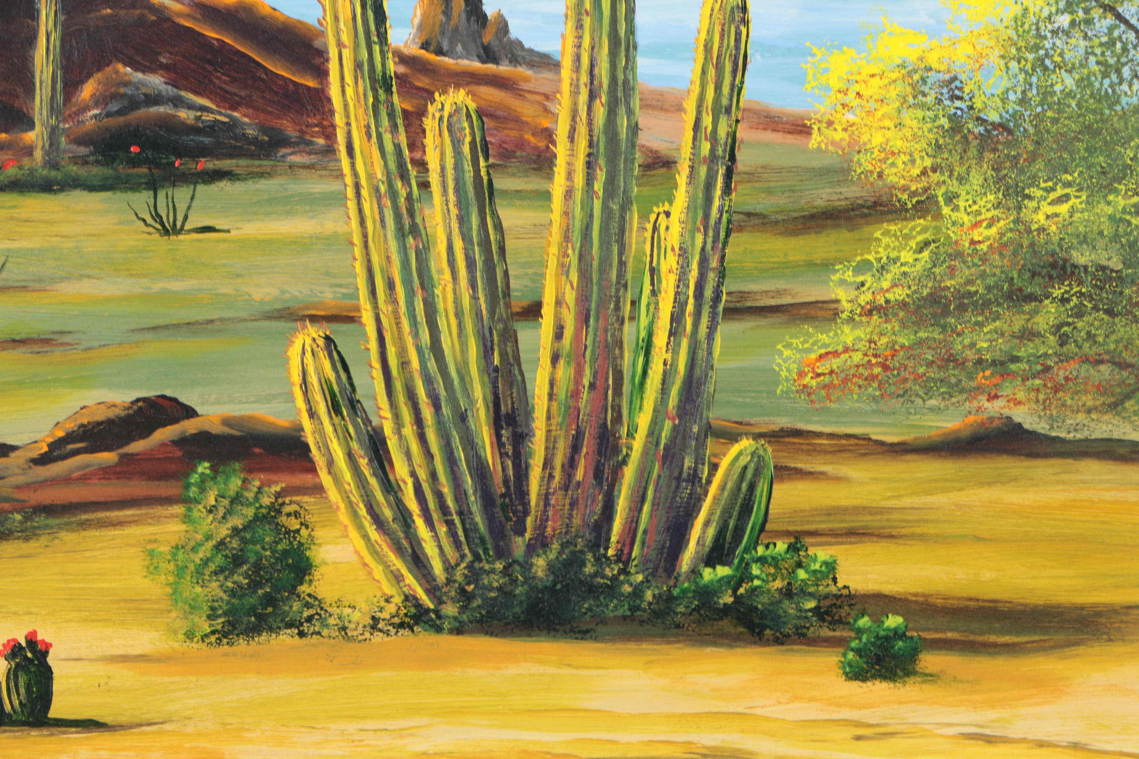 1973 Paul Blum Oil Painting on Board of the Ajo Mountains