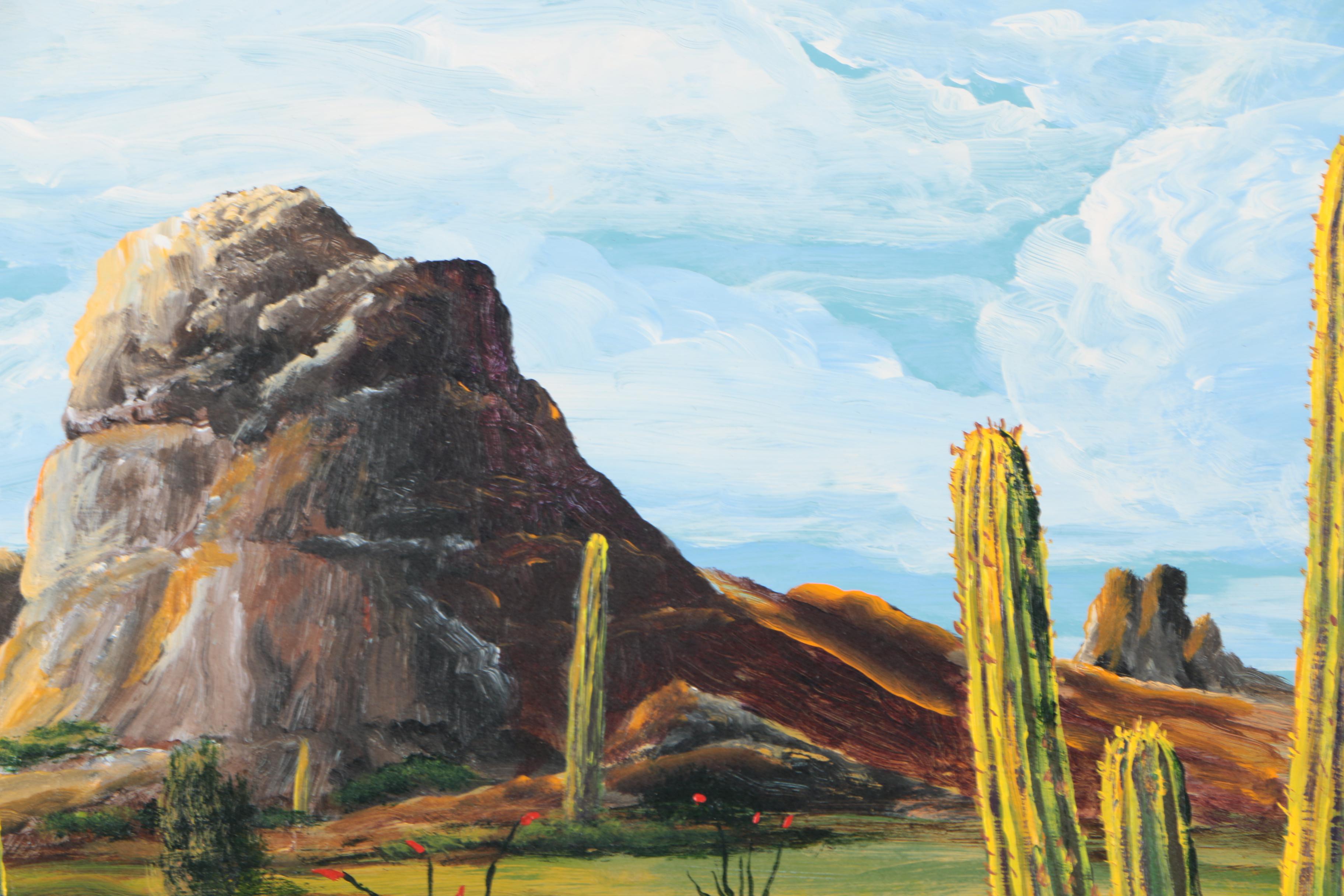 1973 Paul Blum Oil Painting on Board of the Ajo Mountains