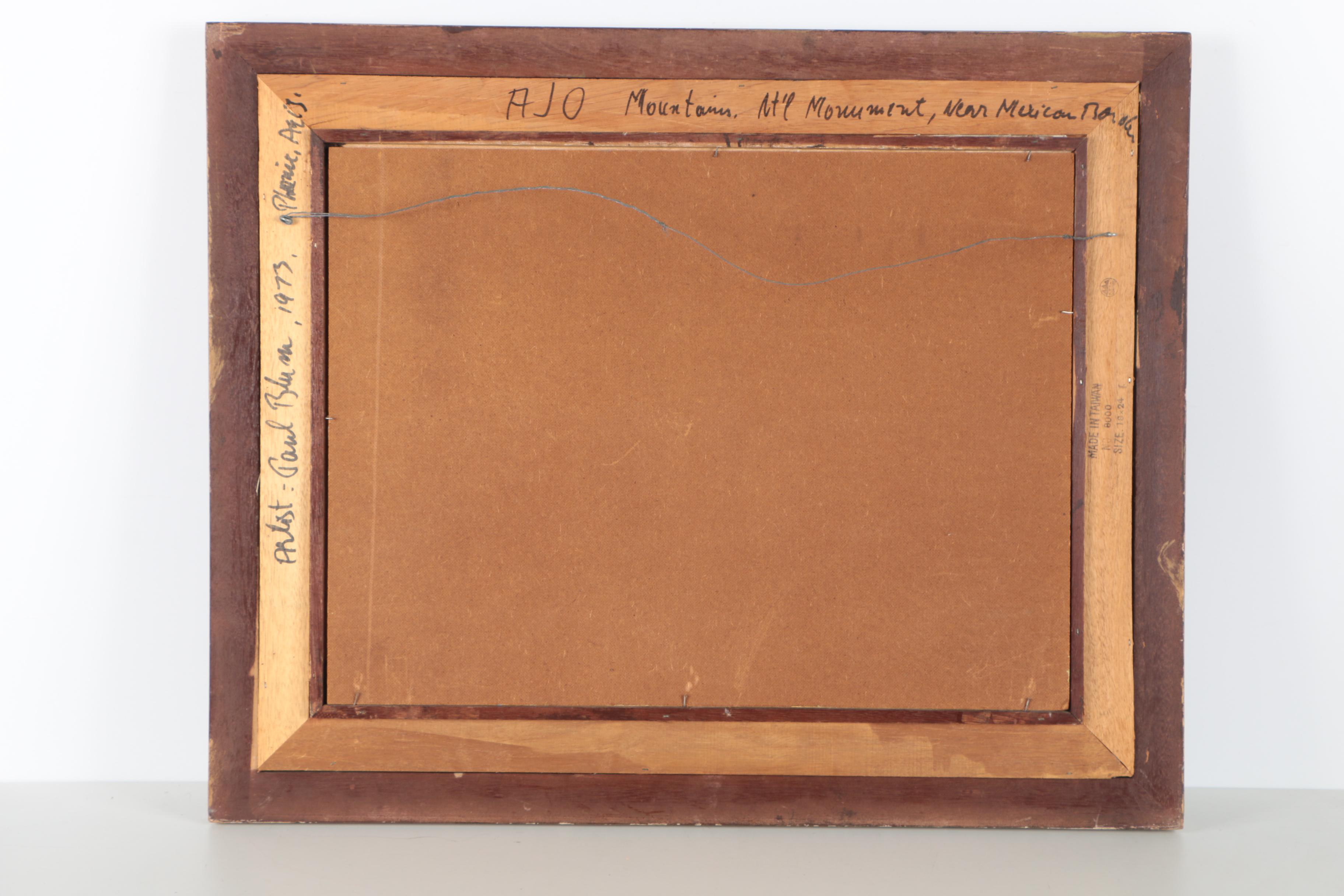 1973 Paul Blum Oil Painting on Board of the Ajo Mountains