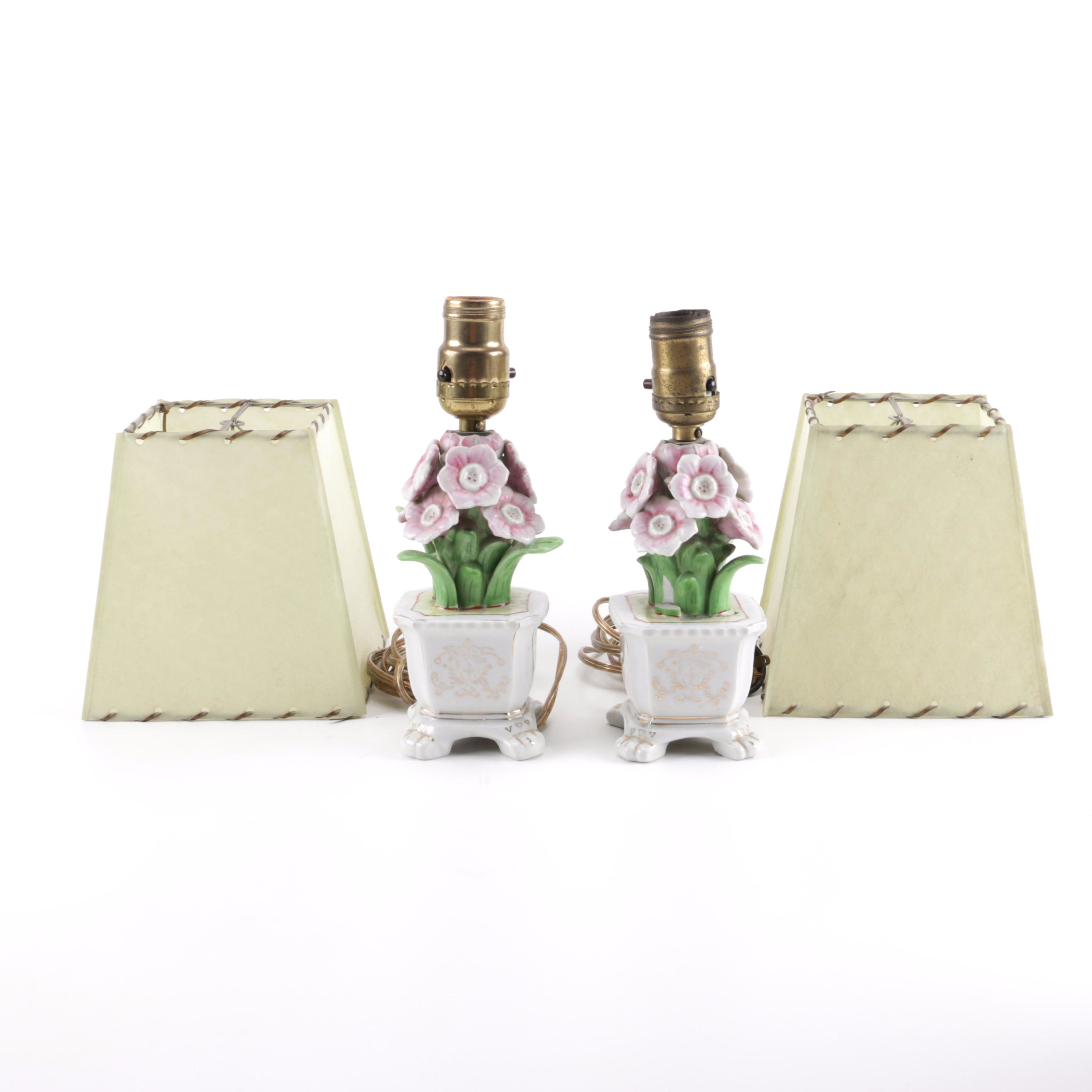 Ceramic Floral Sculpture Lamps With Shades