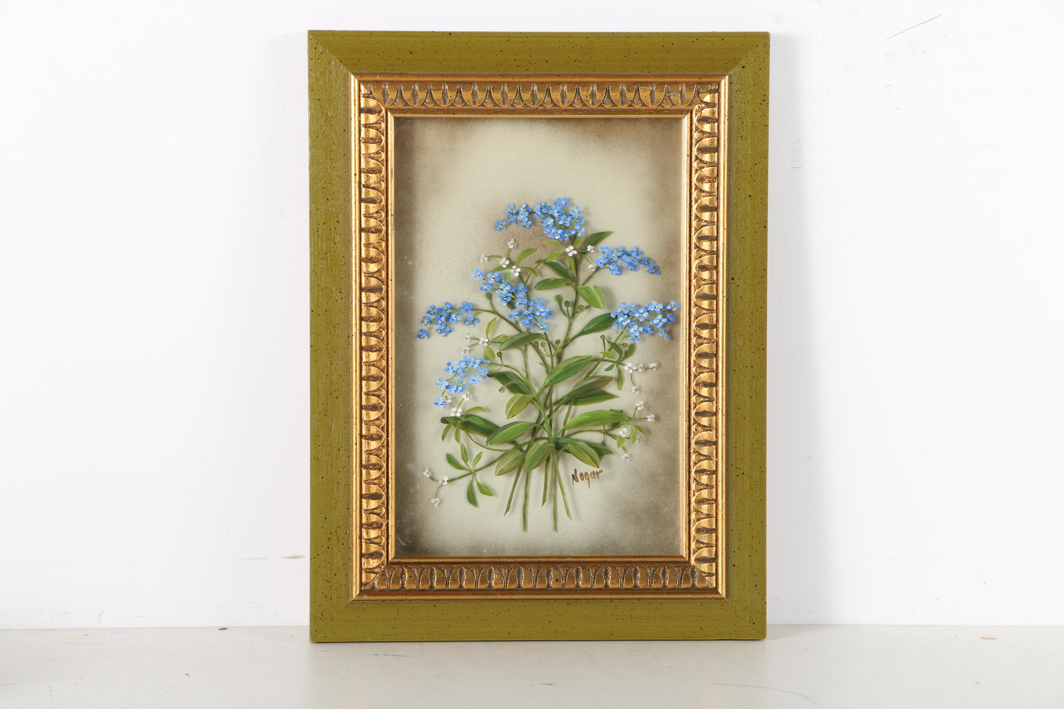 Edmond Nogar Floral Oil Paintings on Glass