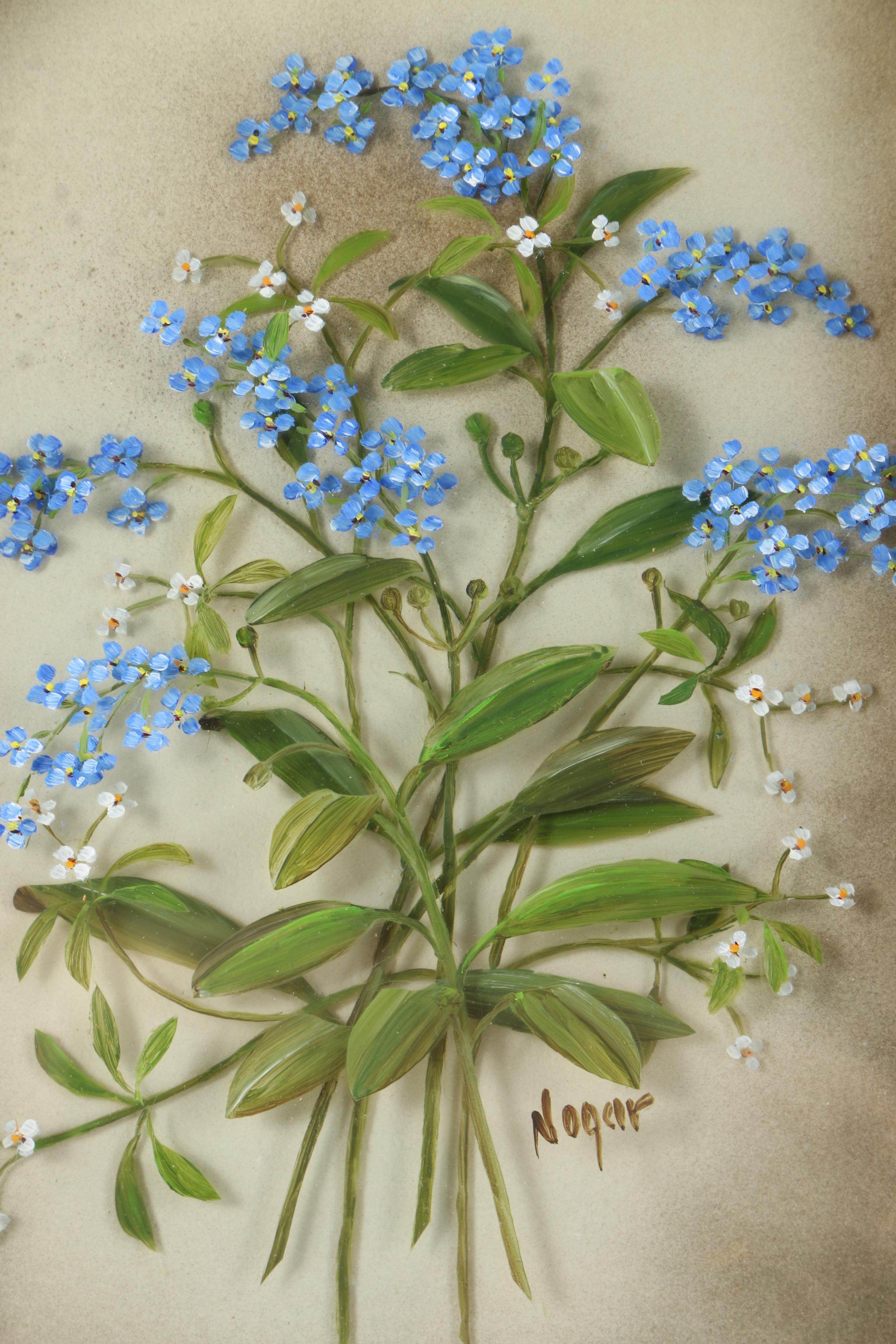 Edmond Nogar Floral Oil Paintings on Glass