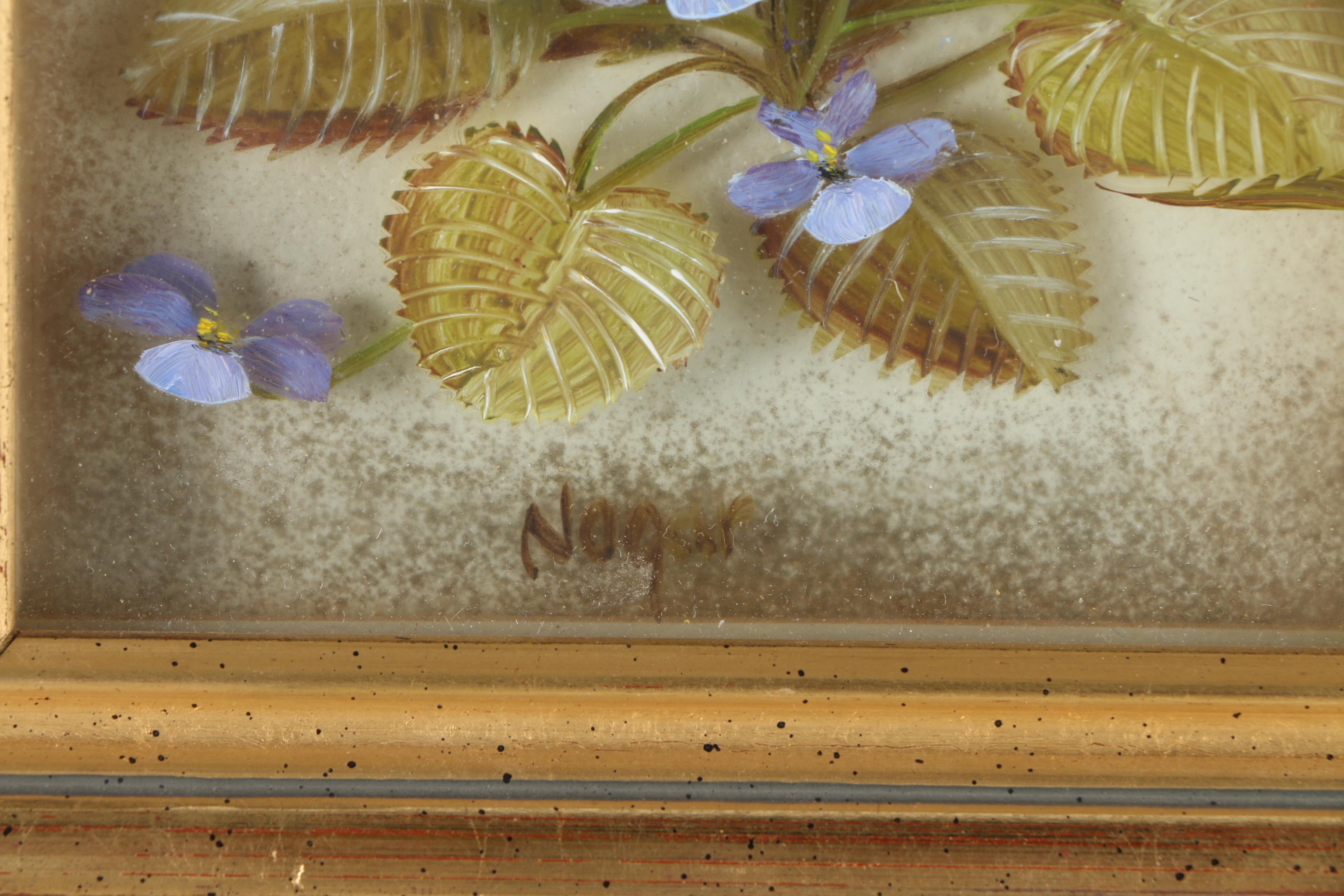 Edmond Nogar Floral Oil Paintings on Glass