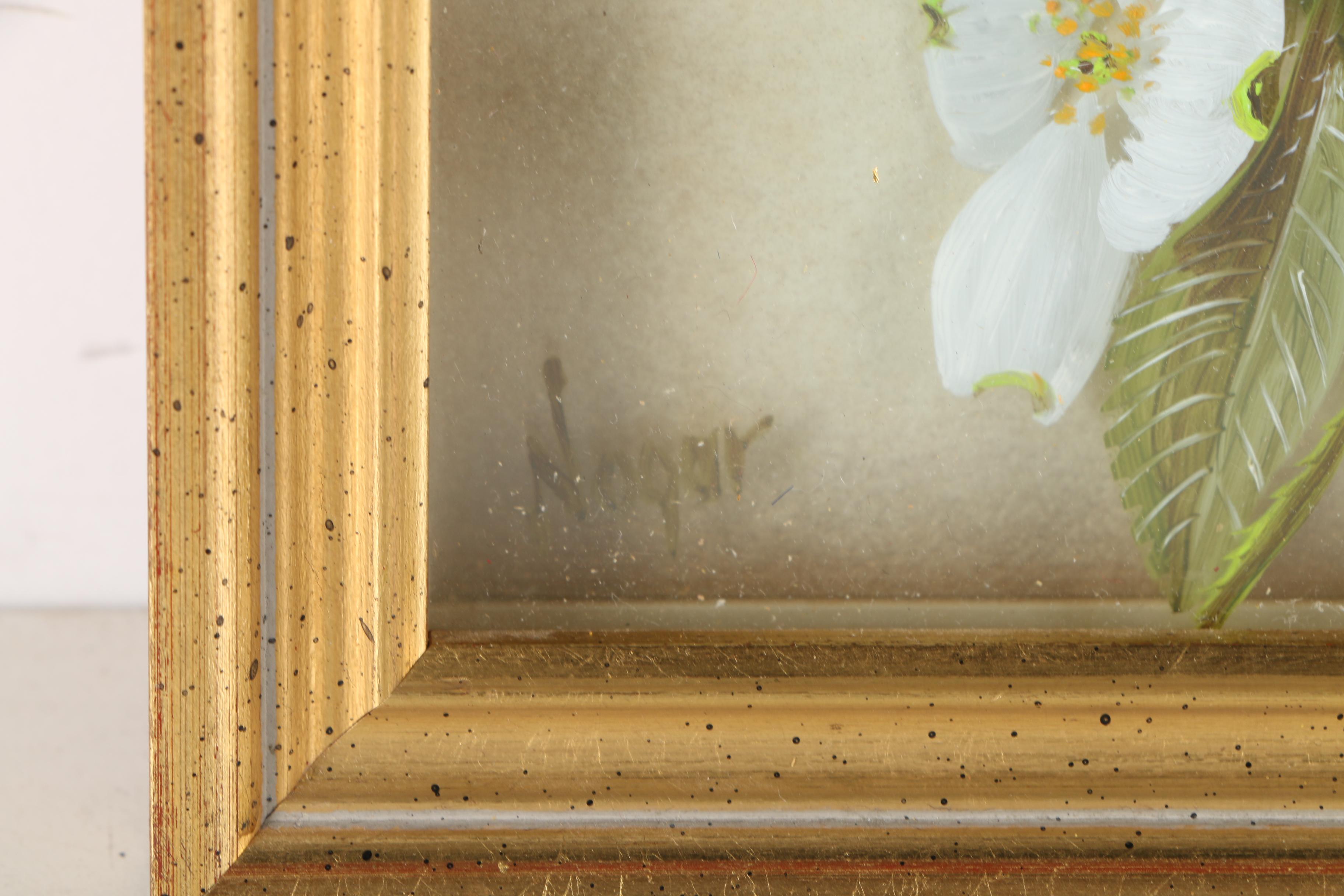 Edmond Nogar Floral Oil Paintings on Glass