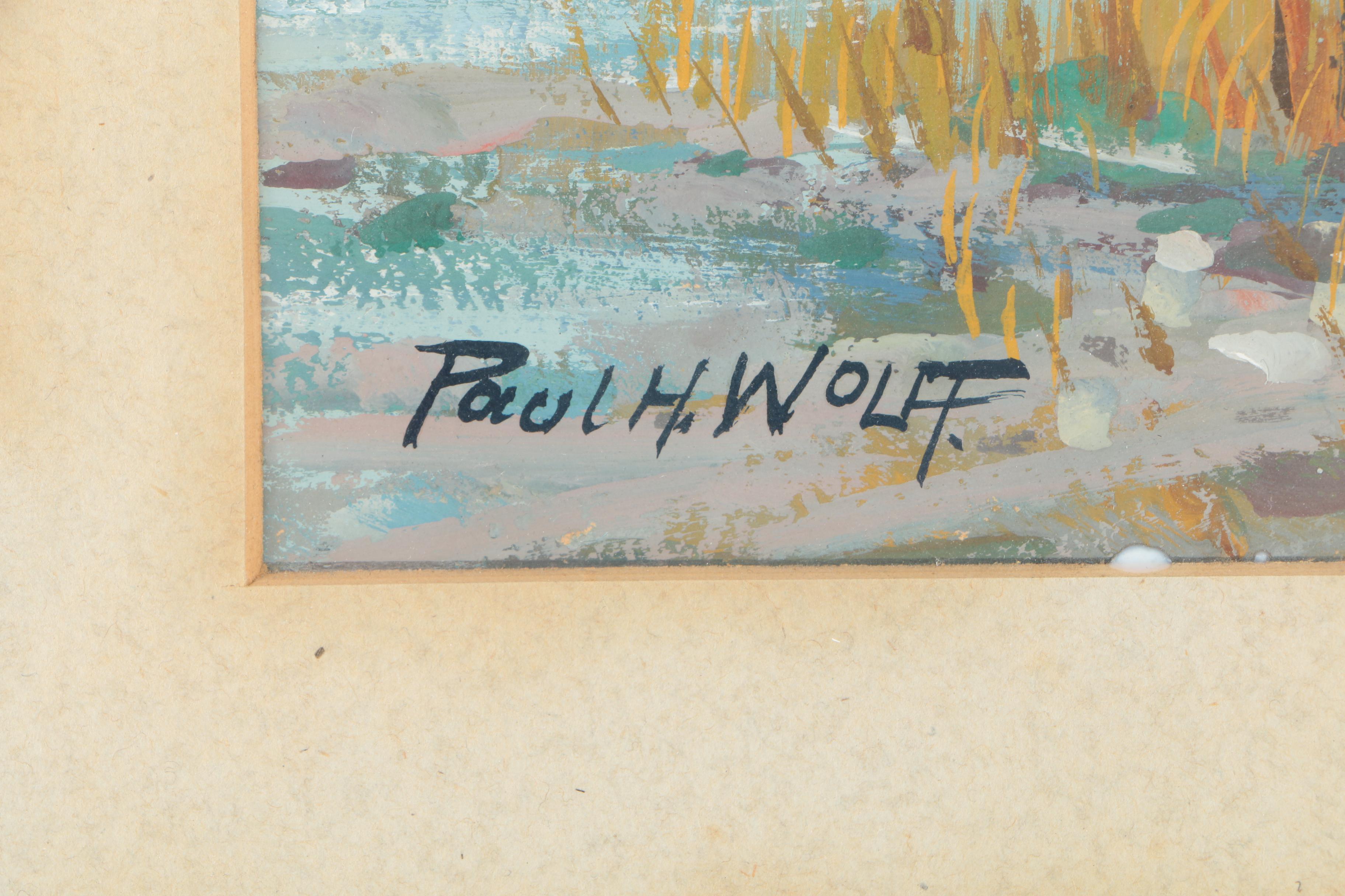 Paul H. Wolff Oil Painting on Wood Panel of a Landscape