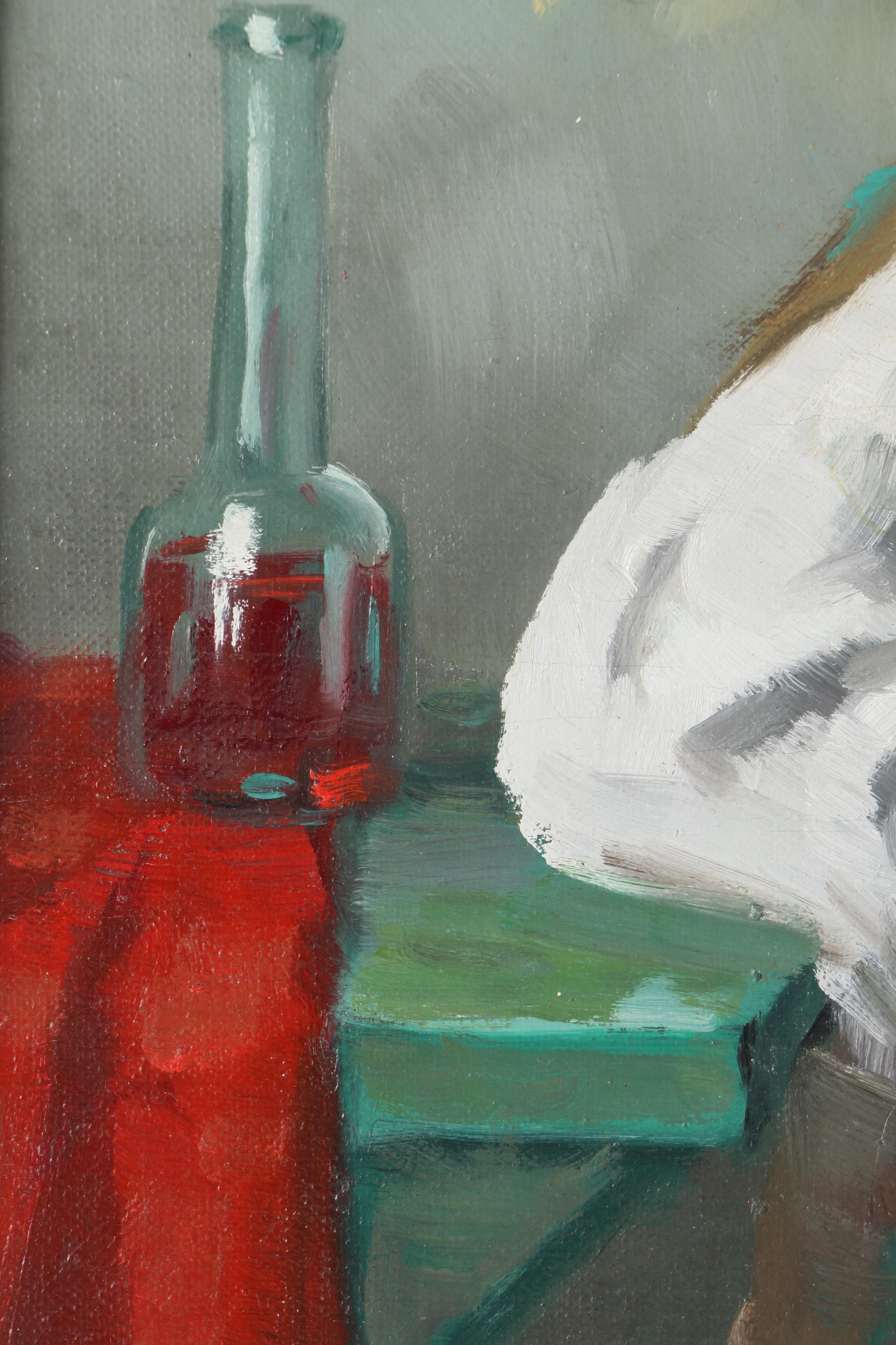 Hans Horvath Oil Portrait on Canvas of Austrian Man With Pipe and Decanter