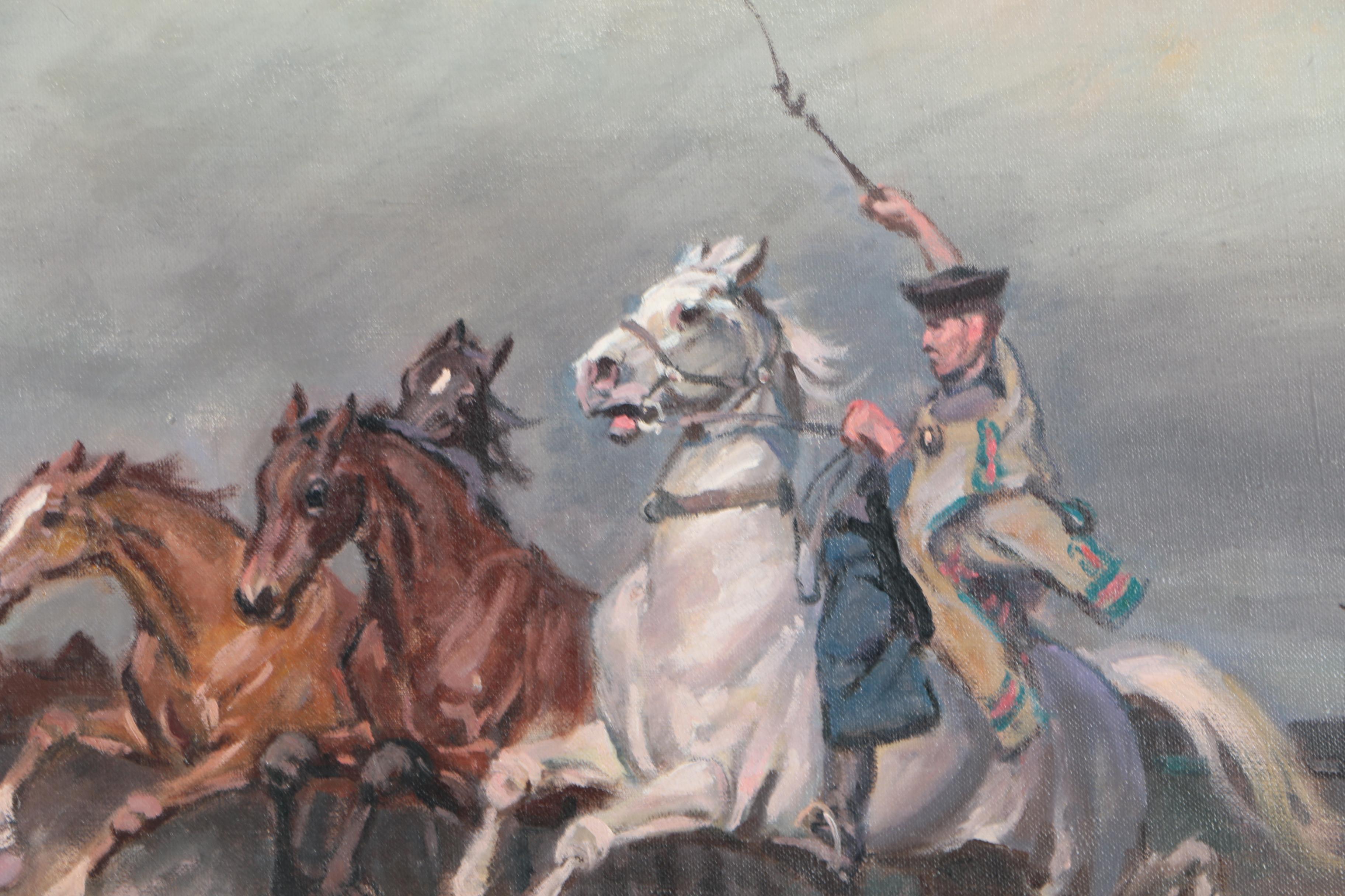 Viski J. Oil Painting of Corralling Horses