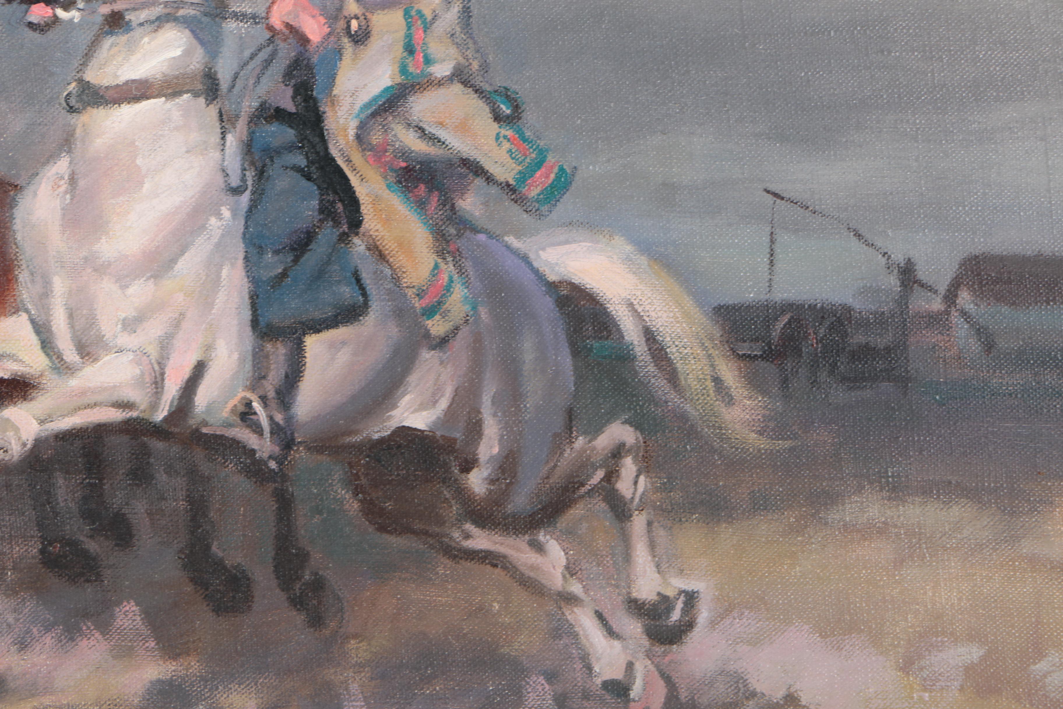 Viski J. Oil Painting of Corralling Horses