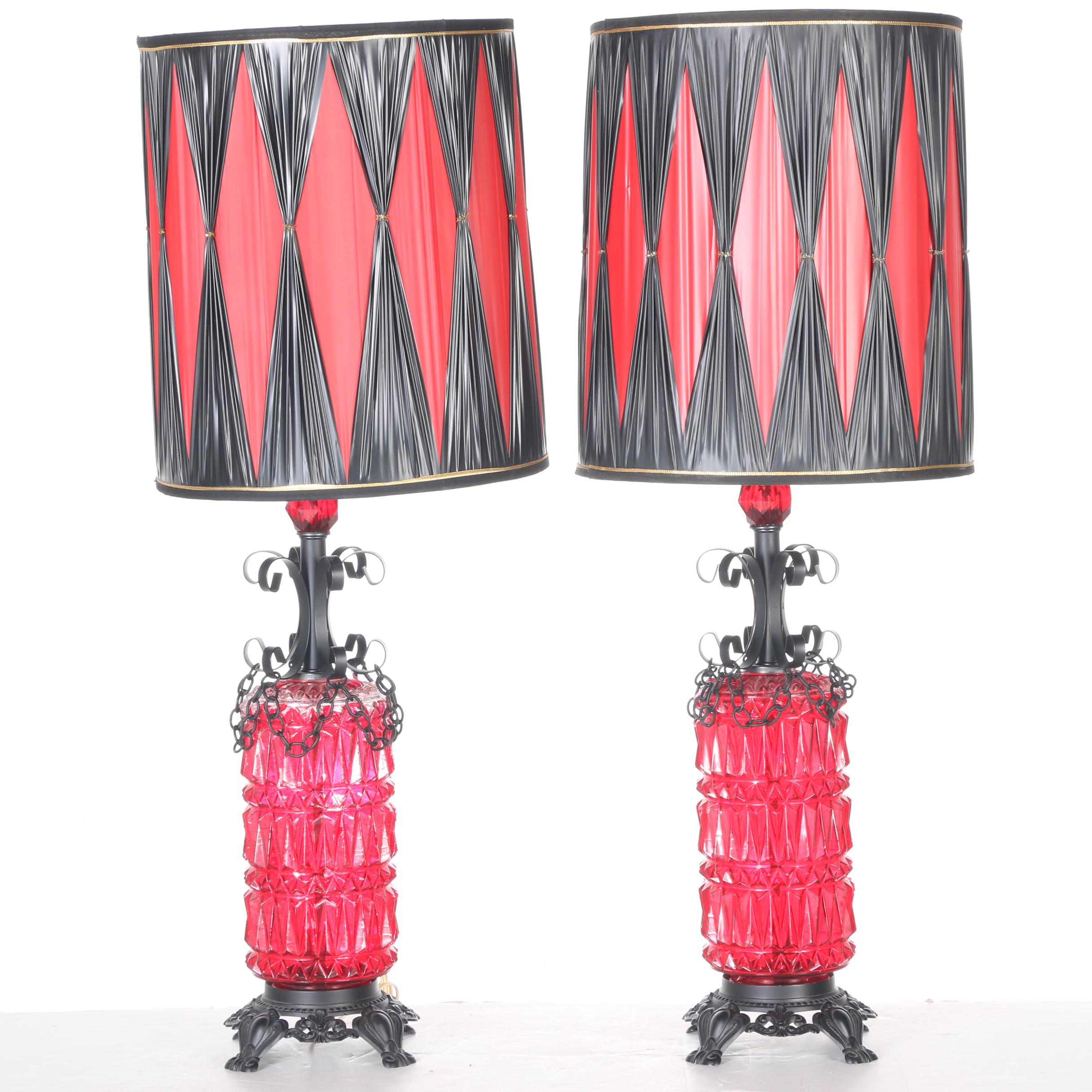 Black and Red Glass Table Lamps
