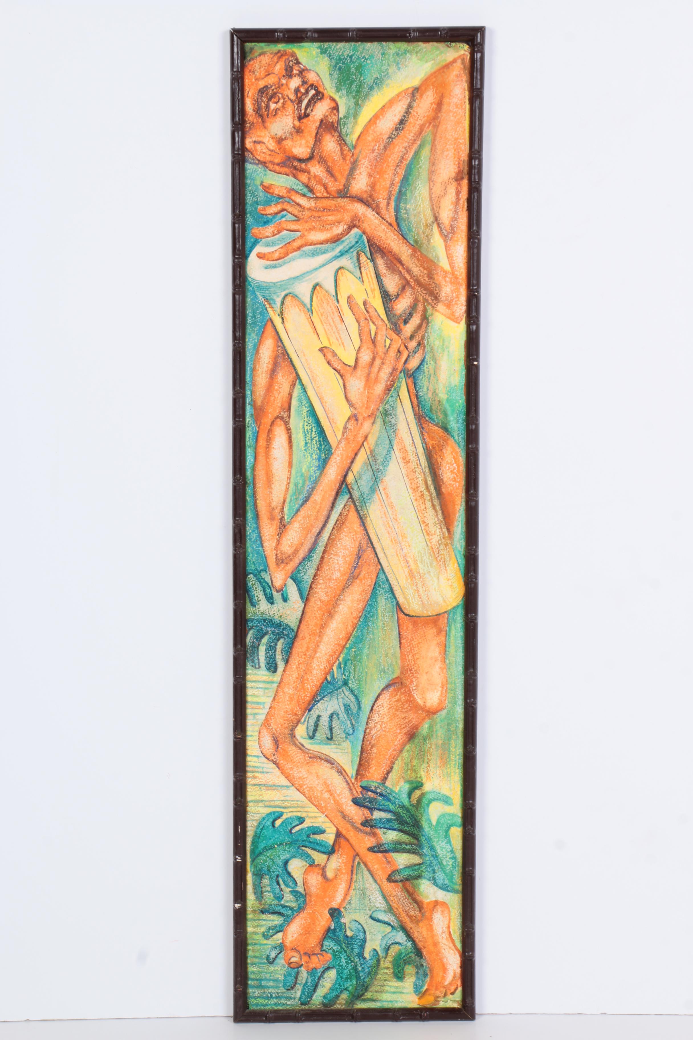 Acrylic Painting on Antique Cuban Drywall Board of a Man Drumming