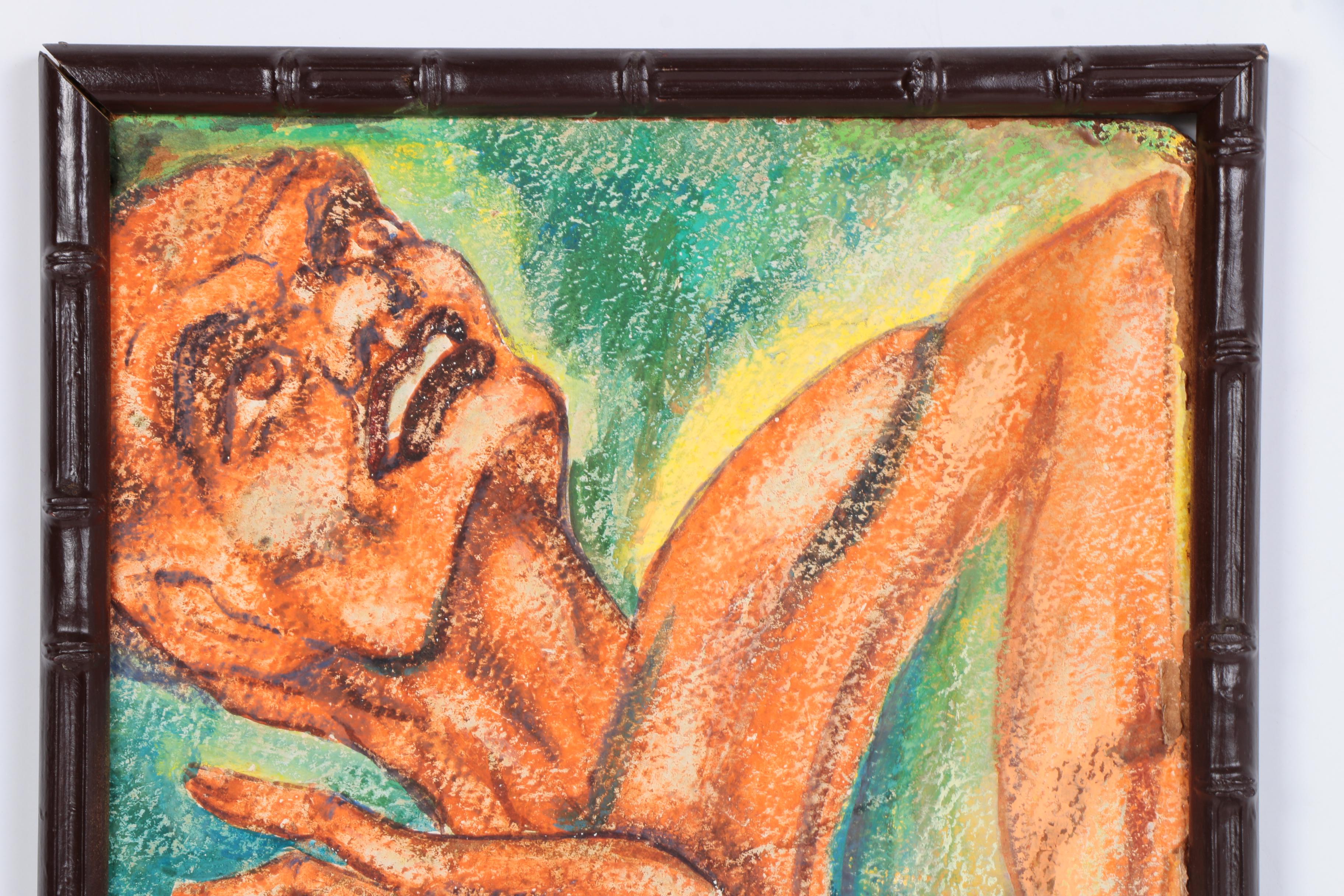 Acrylic Painting on Antique Cuban Drywall Board of a Man Drumming