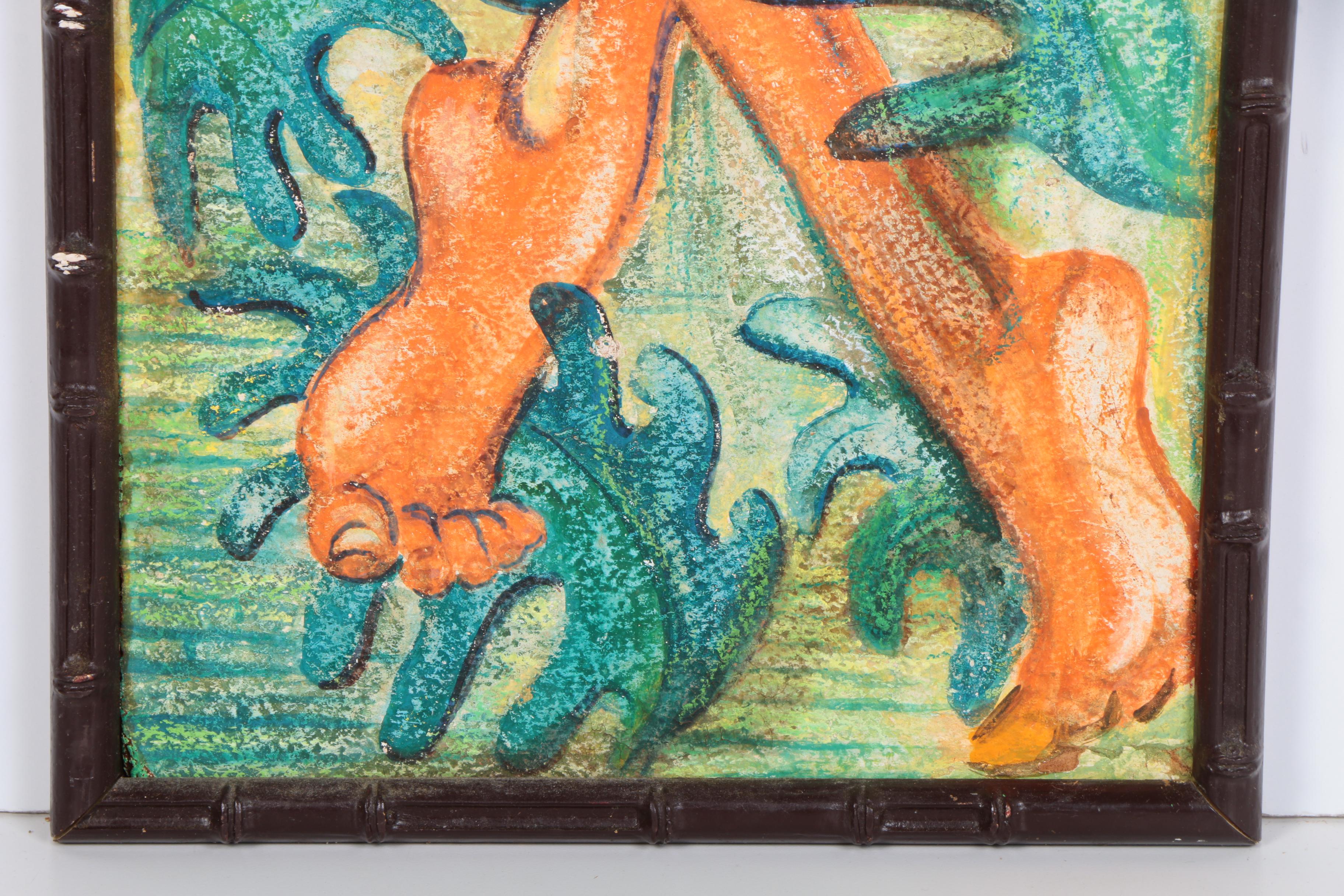 Acrylic Painting on Antique Cuban Drywall Board of a Man Drumming