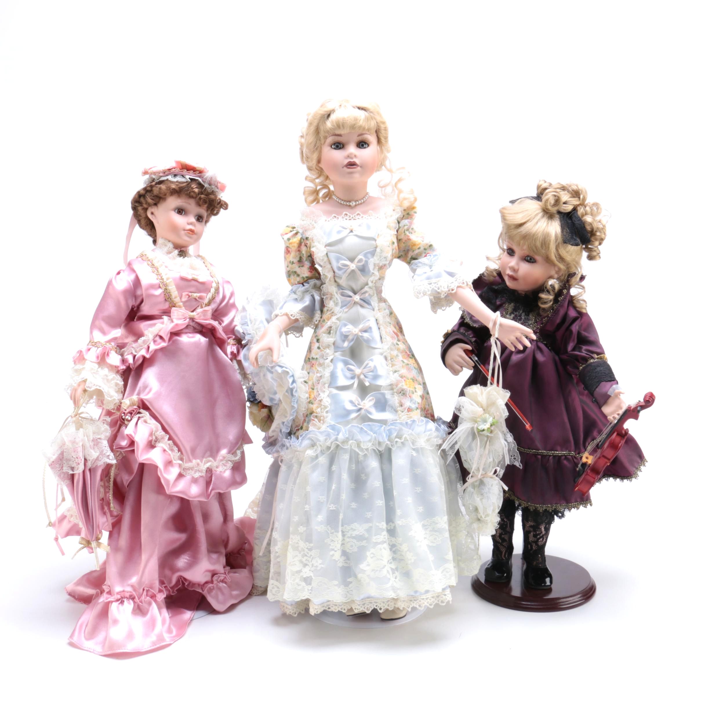 Three Porcelain Dolls Including Hamilton Collection
