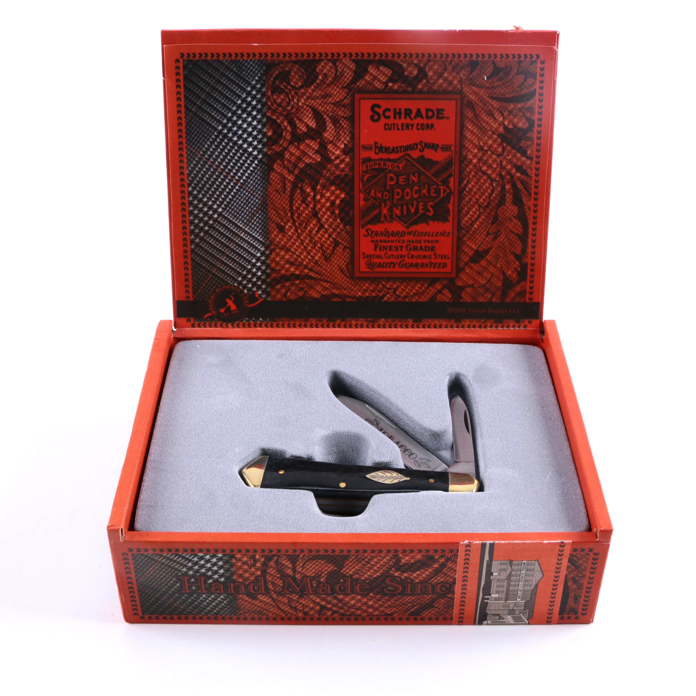 Schrade "Tobacco" Dual Blade Pocket Knife and Cigar Box Shaped Case