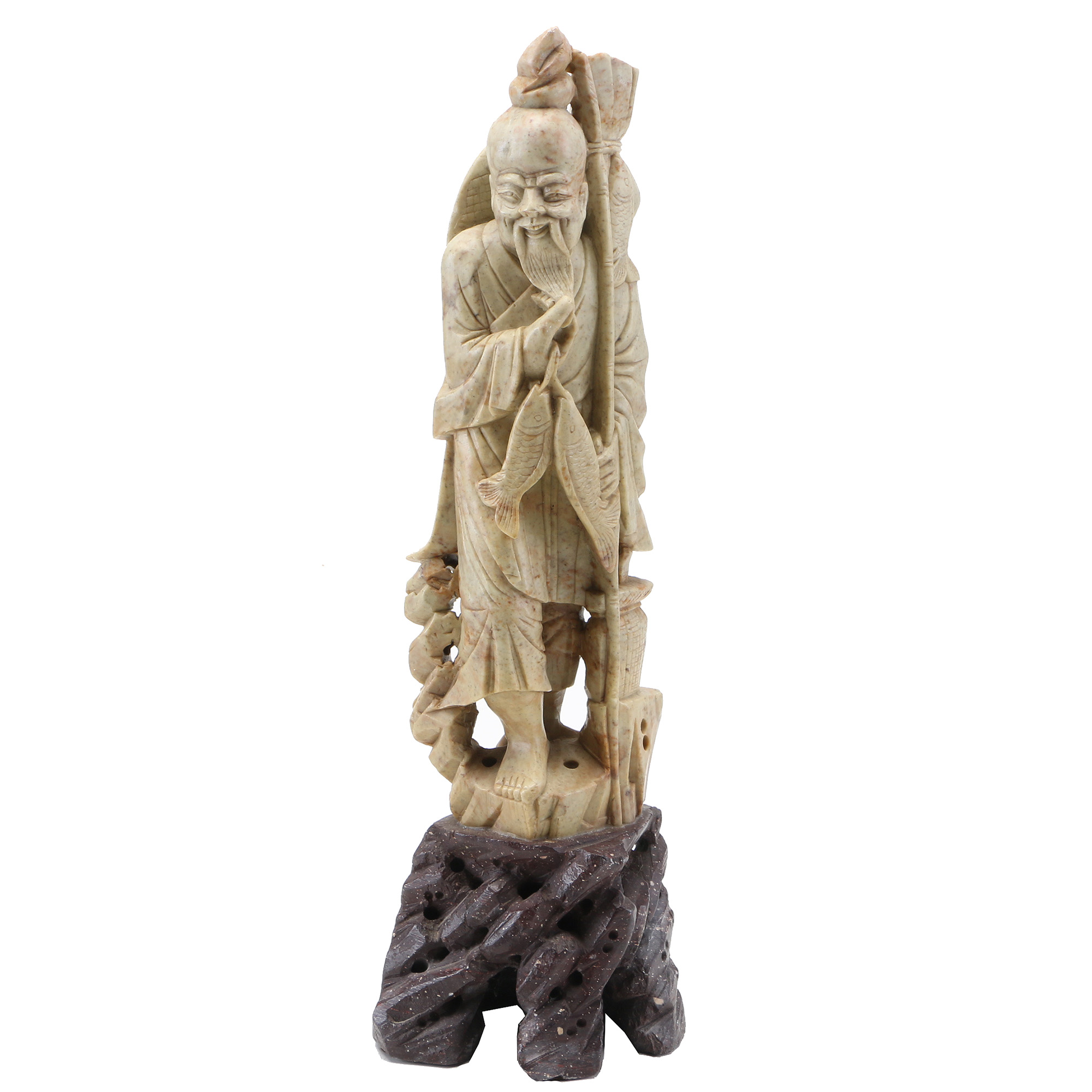 Chinese Carved Soapstone Figure of Fisherman