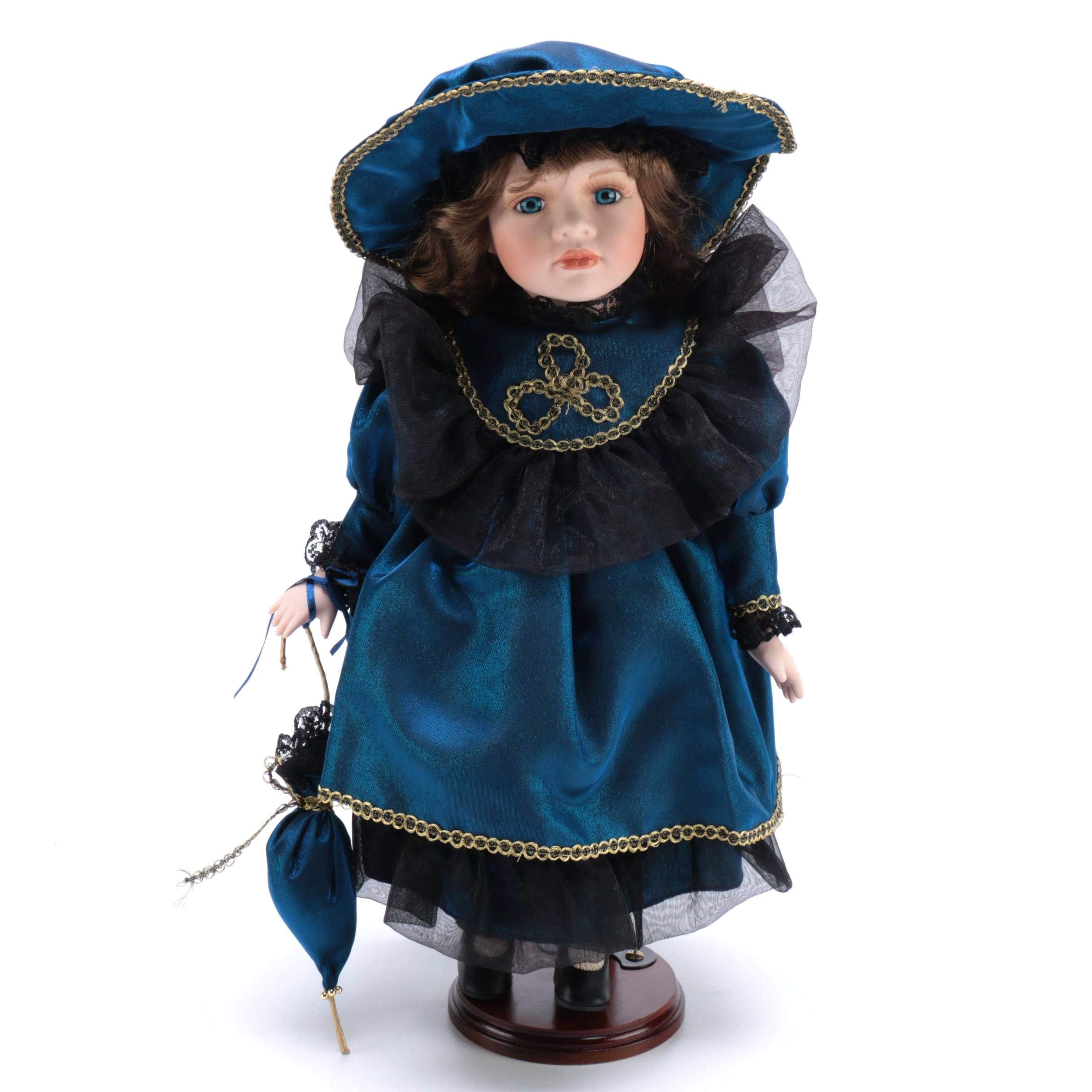 Porcelain Doll with Wooden Stand