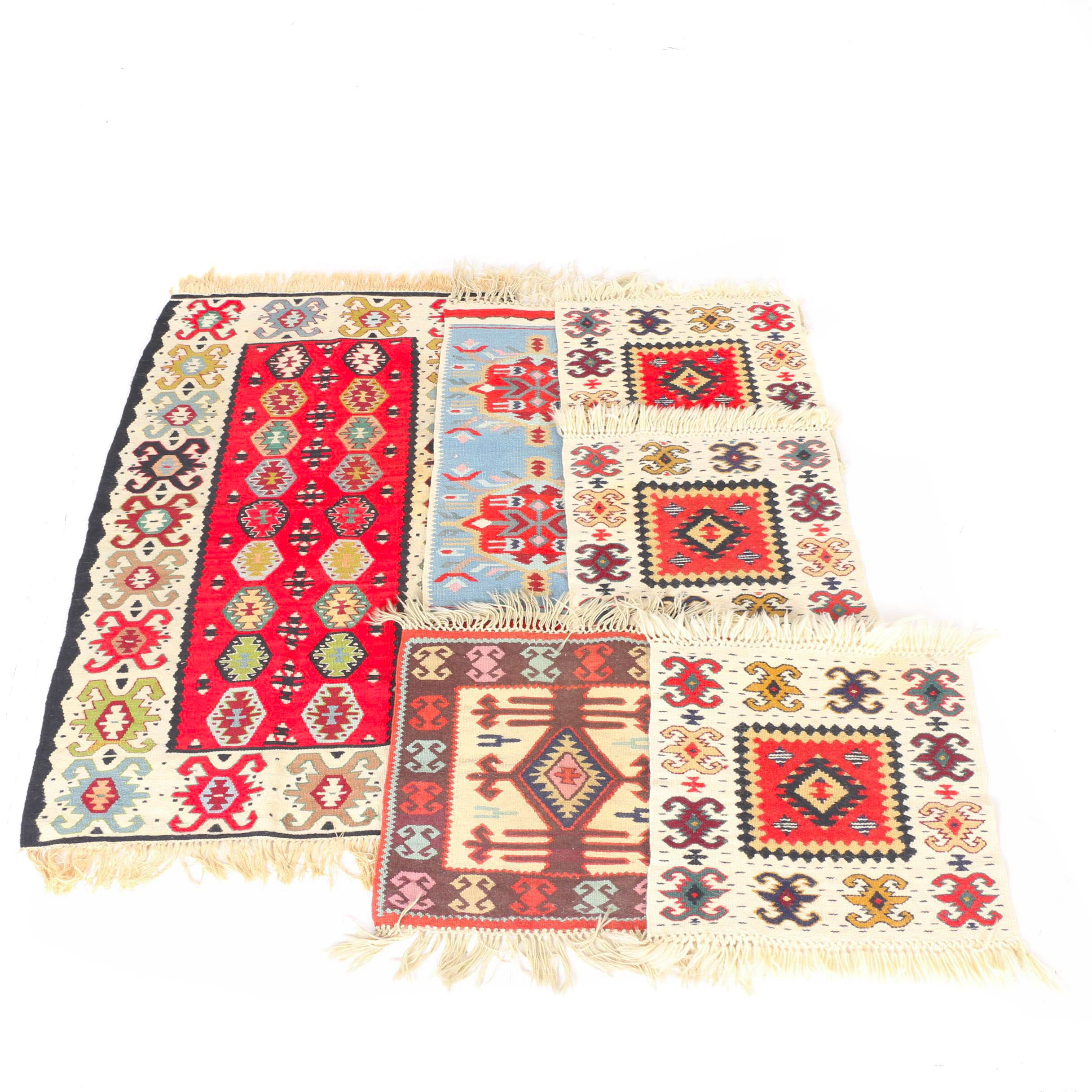 Handwoven and Embroidered Kazak Accent Rugs and Kilims