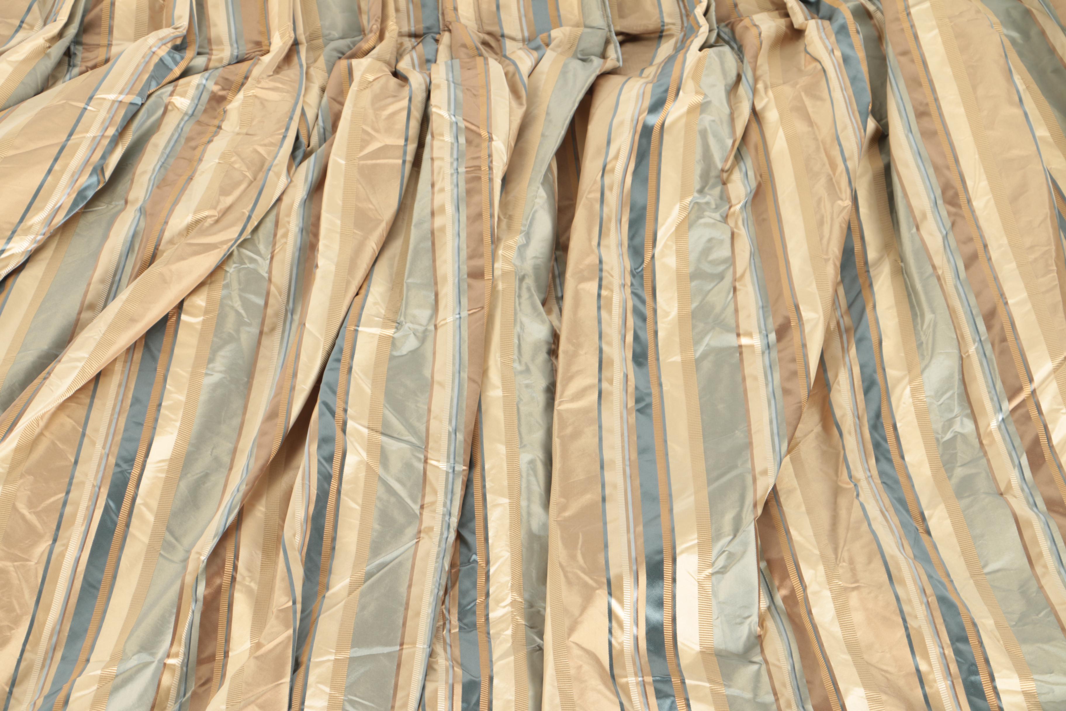 Pair of Striped Curtains and a Plaid Valance