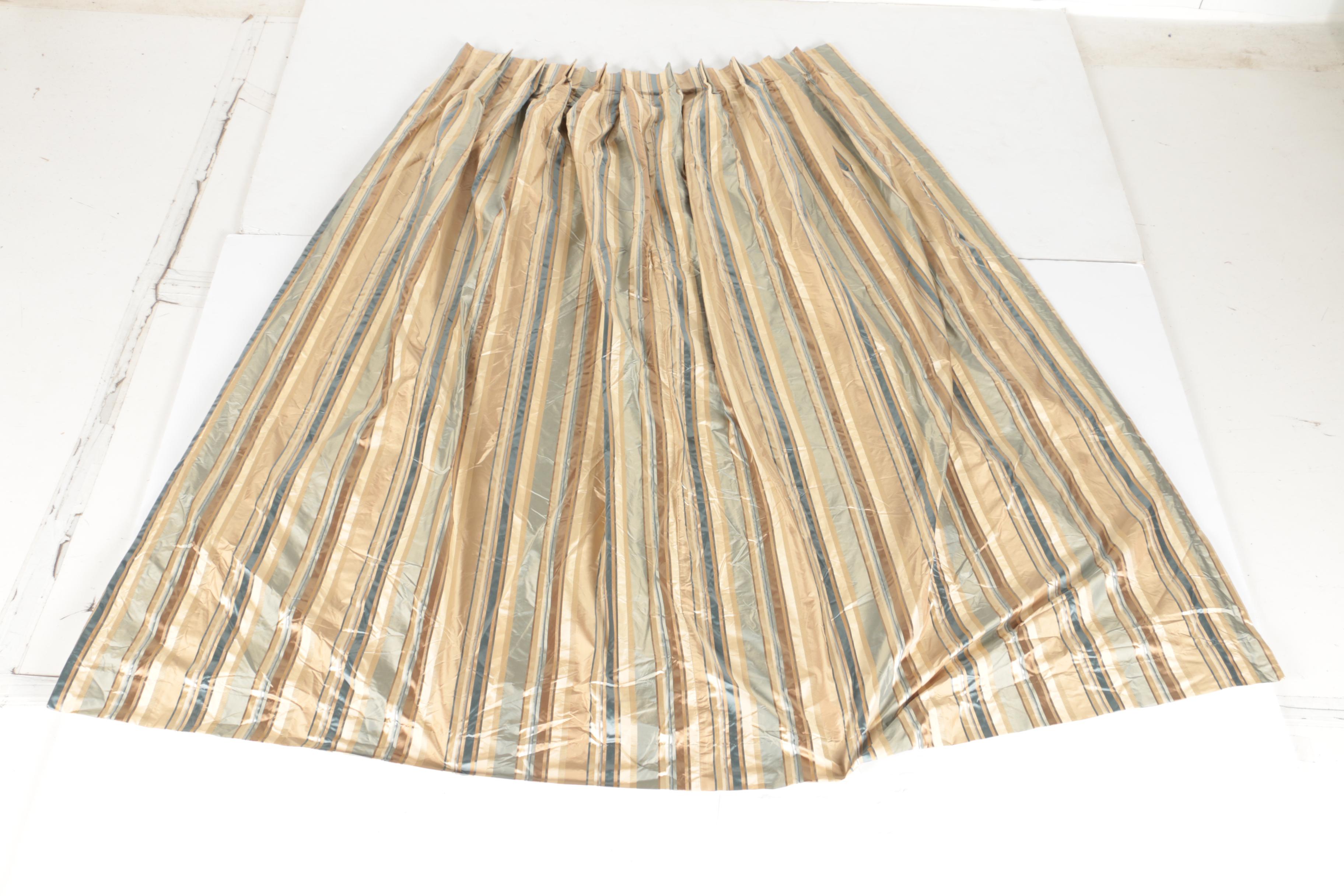 Pair of Striped Curtains and a Plaid Valance