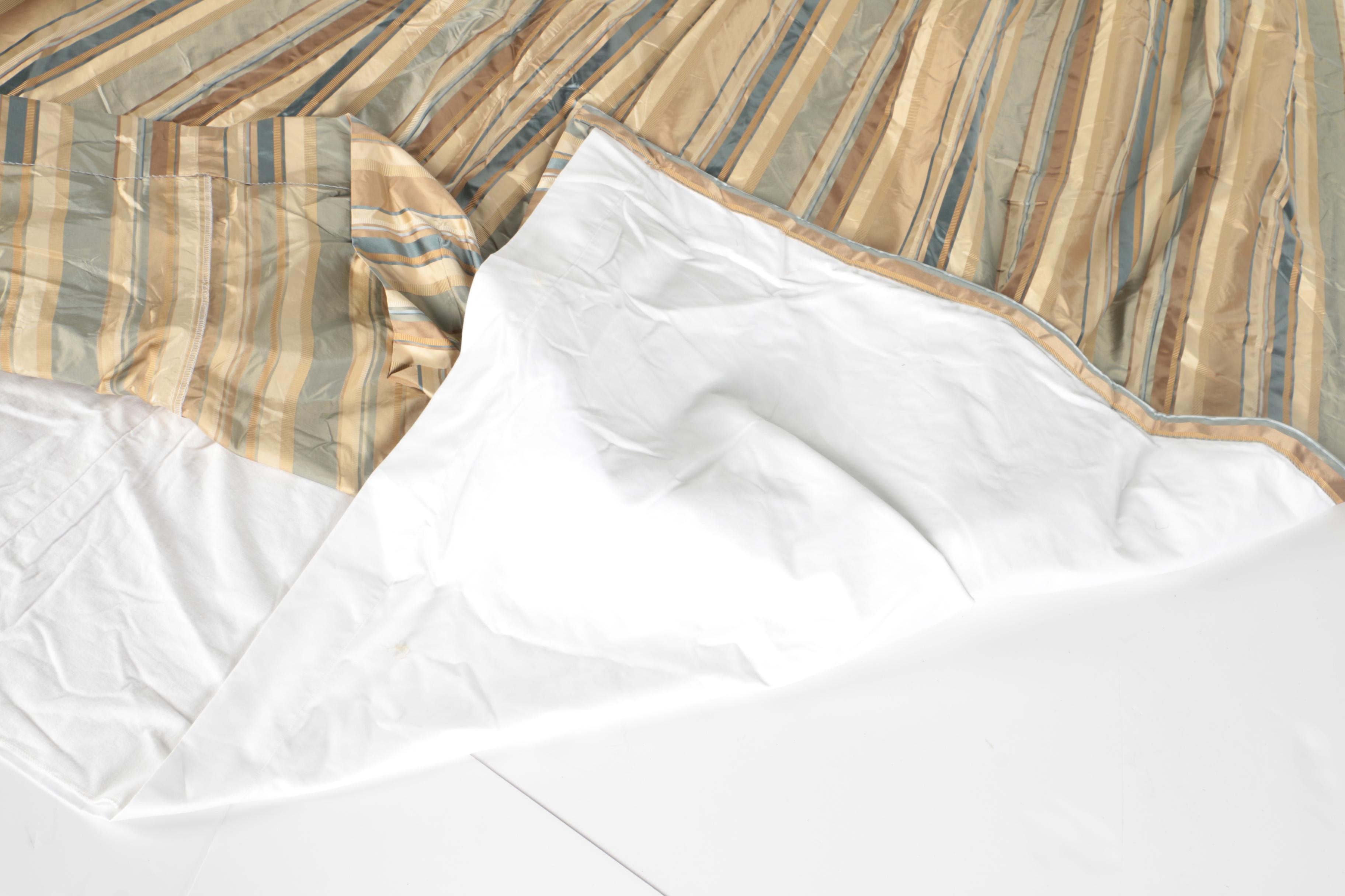 Pair of Striped Curtains and a Plaid Valance