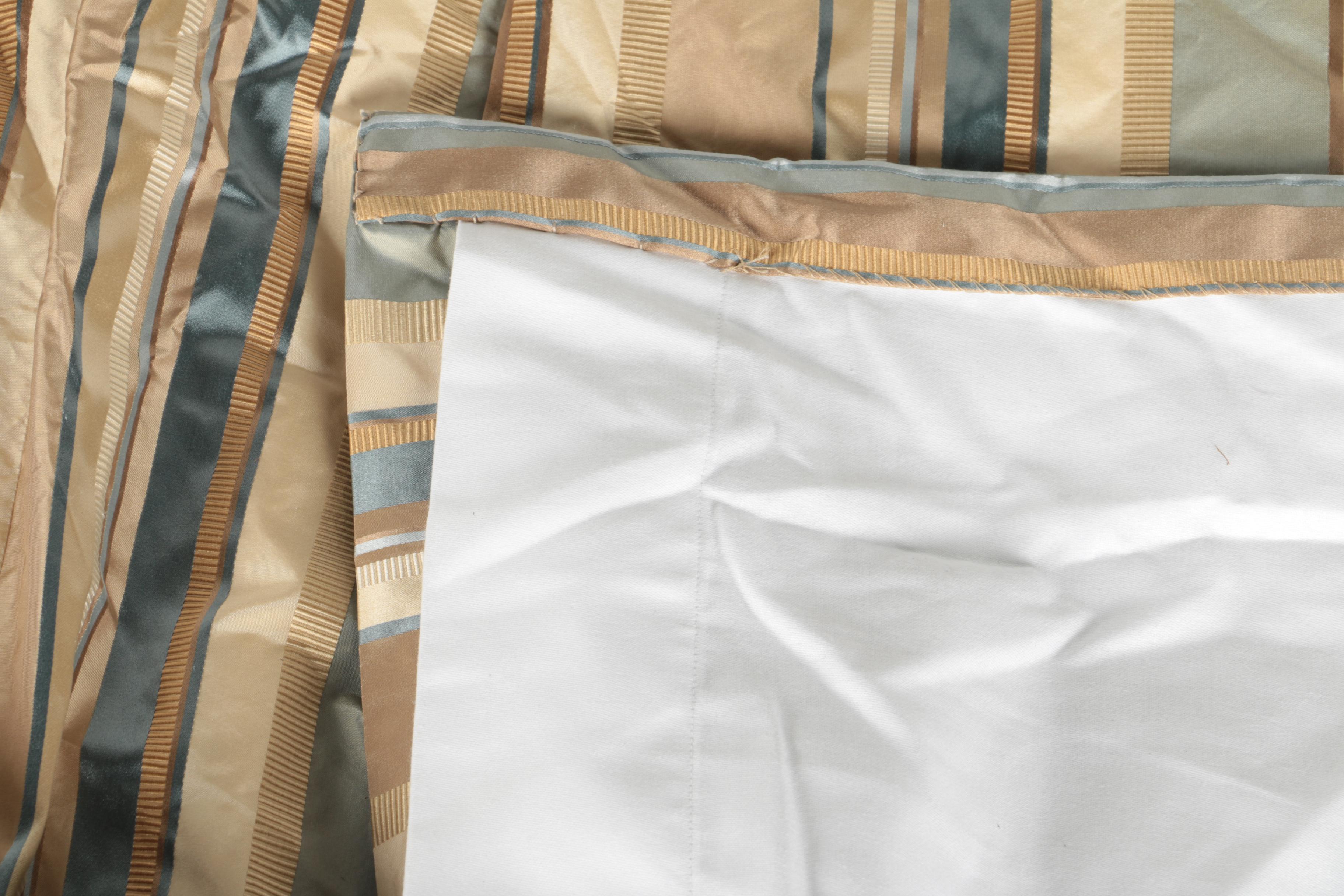 Pair of Striped Curtains and a Plaid Valance