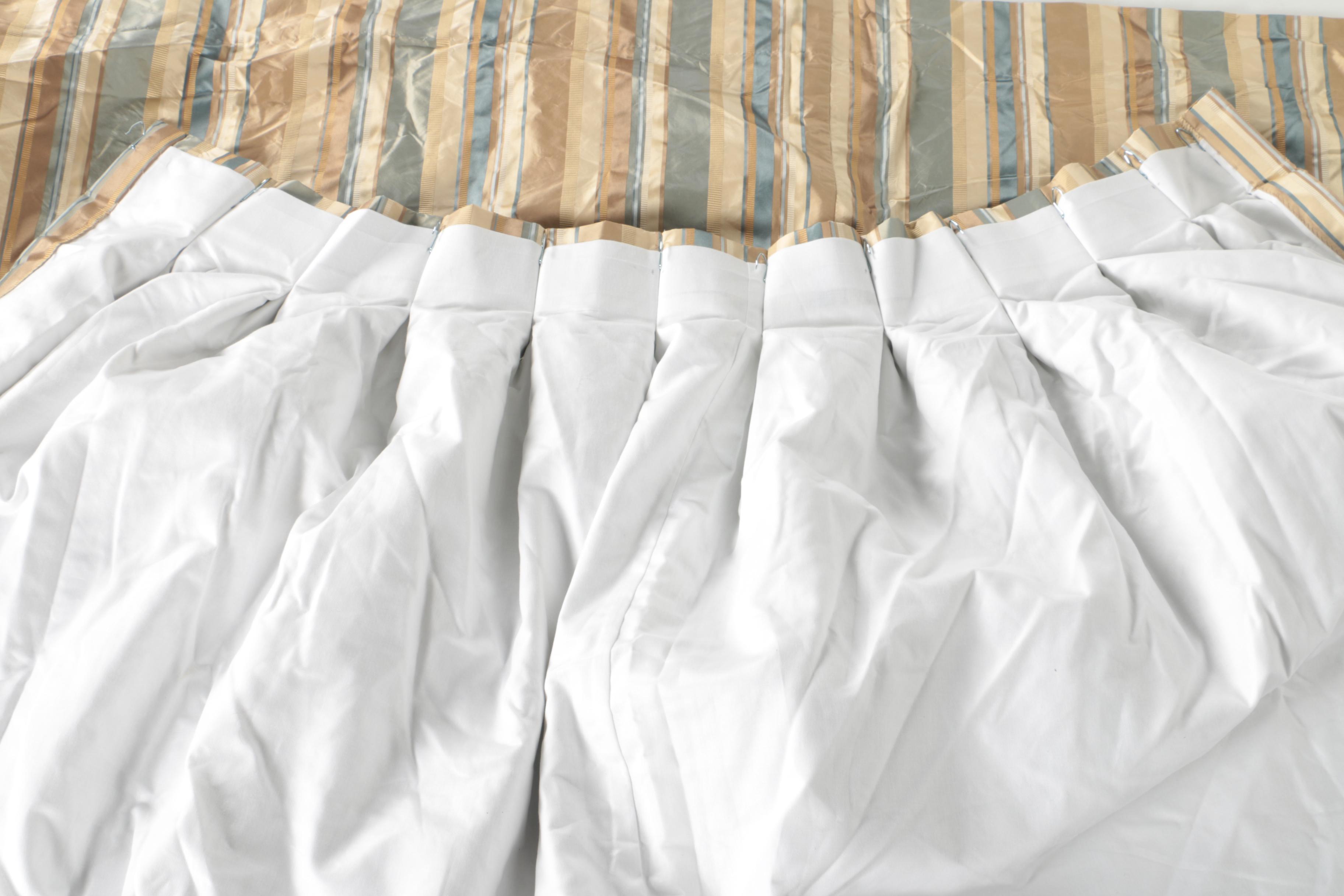 Pair of Striped Curtains and a Plaid Valance