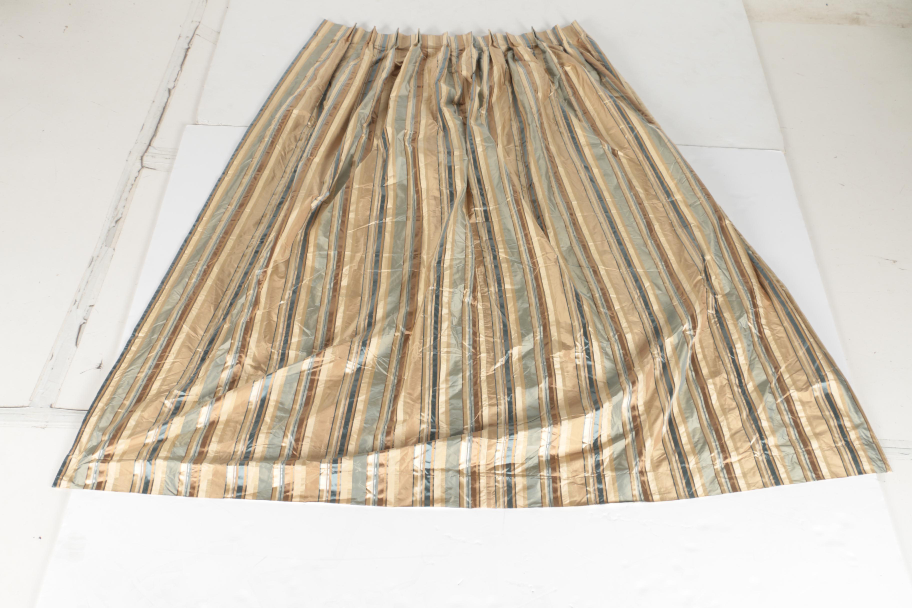 Pair of Striped Curtains and a Plaid Valance