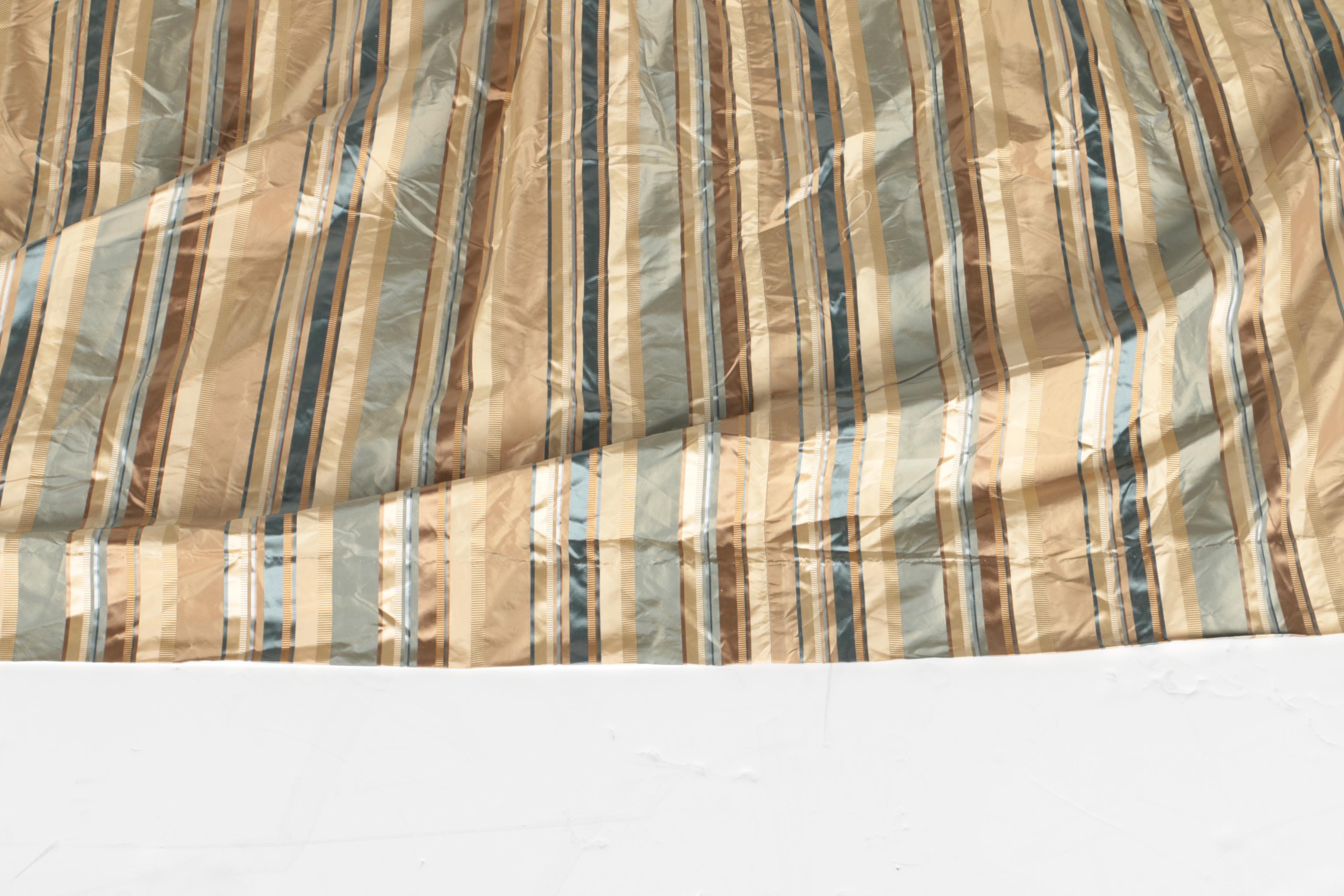 Pair of Striped Curtains and a Plaid Valance