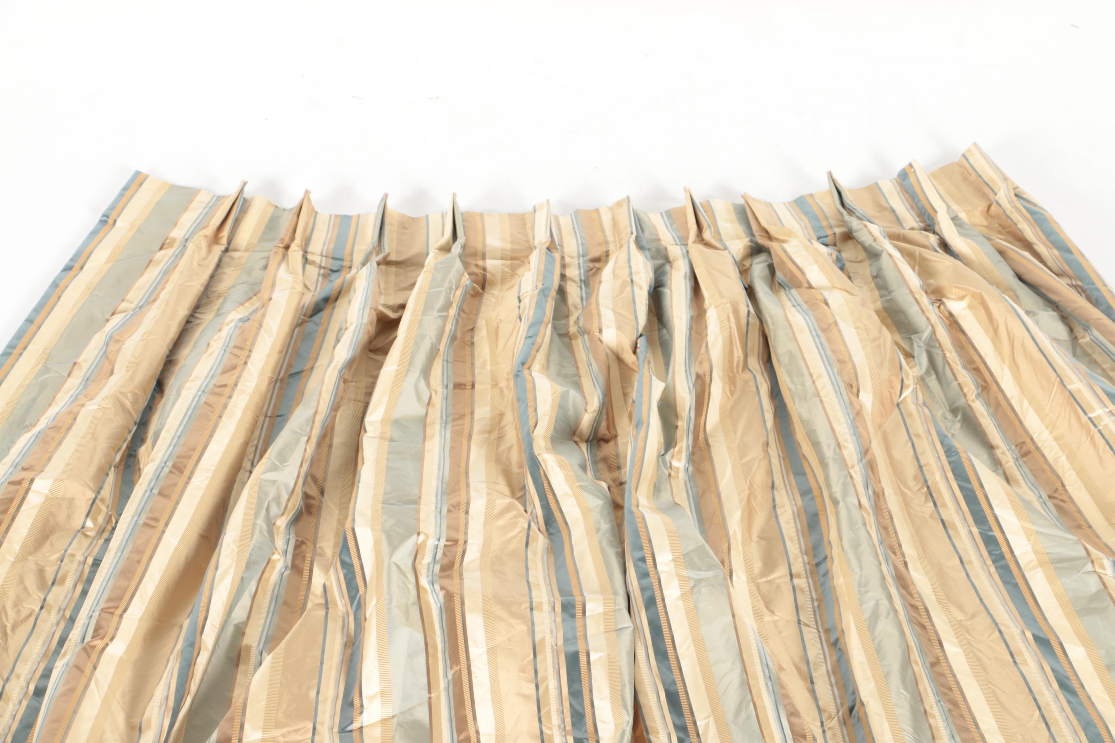 Pair of Striped Curtains and a Plaid Valance