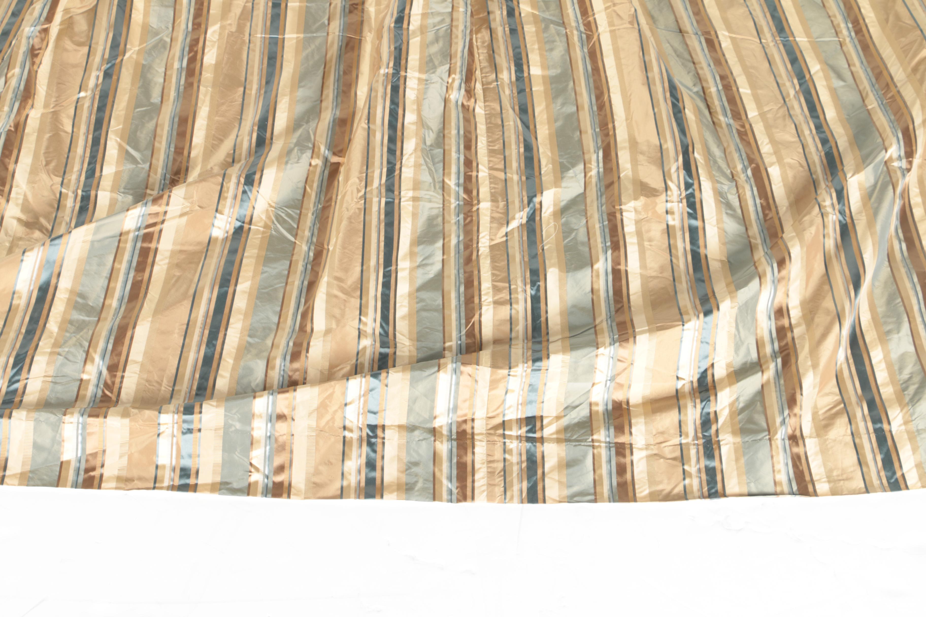 Pair of Striped Curtains and a Plaid Valance