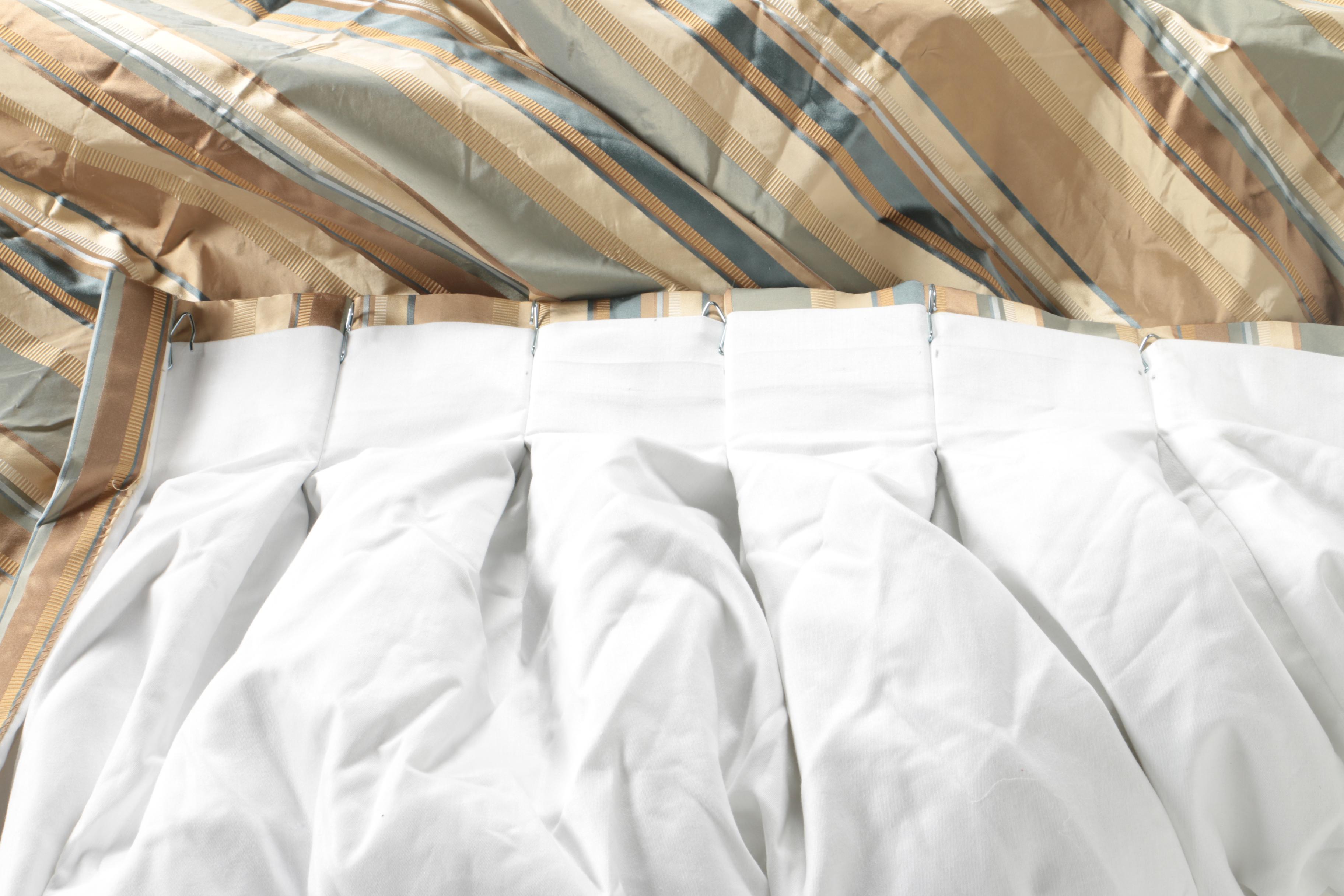 Pair of Striped Curtains and a Plaid Valance