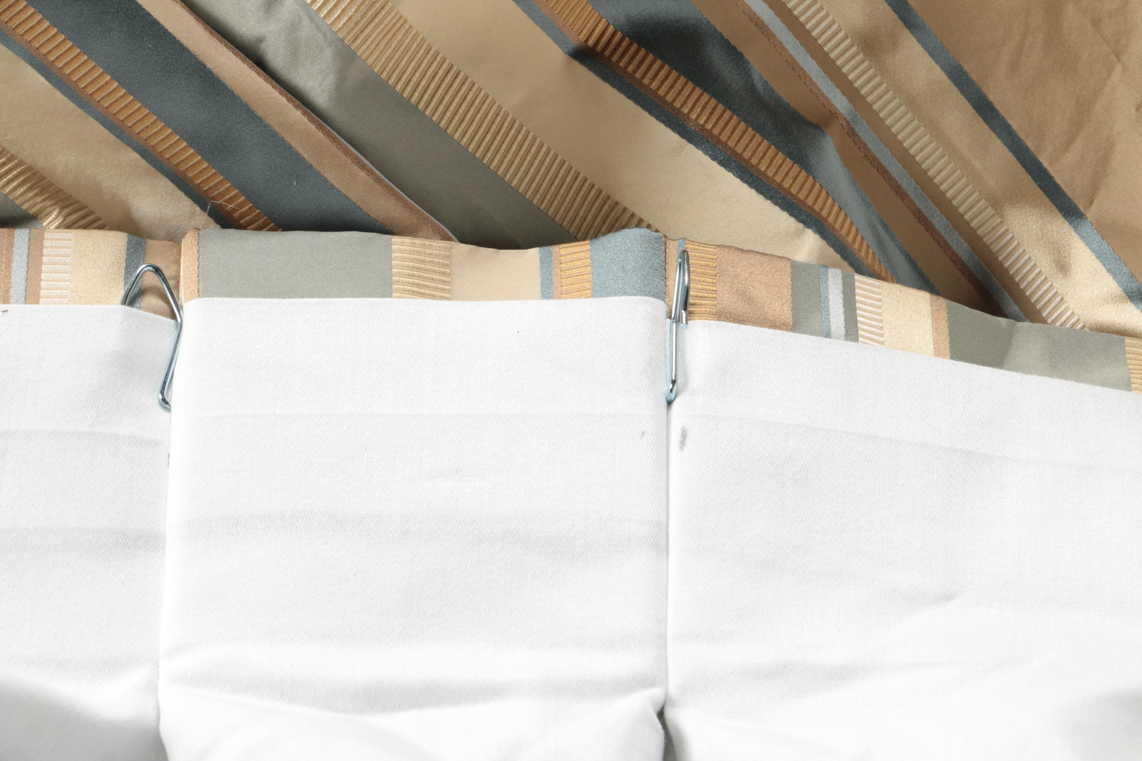 Pair of Striped Curtains and a Plaid Valance