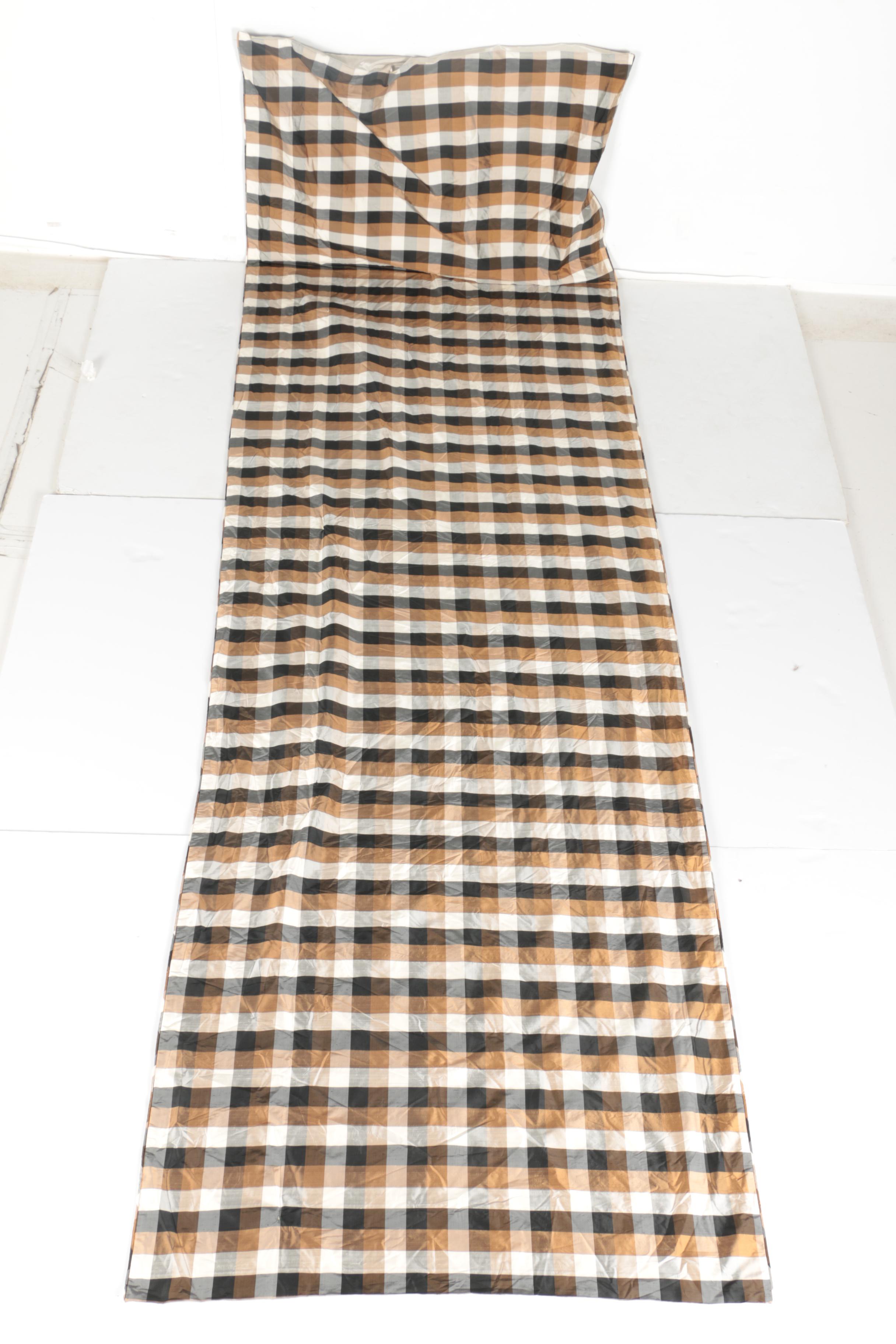 Pair of Striped Curtains and a Plaid Valance