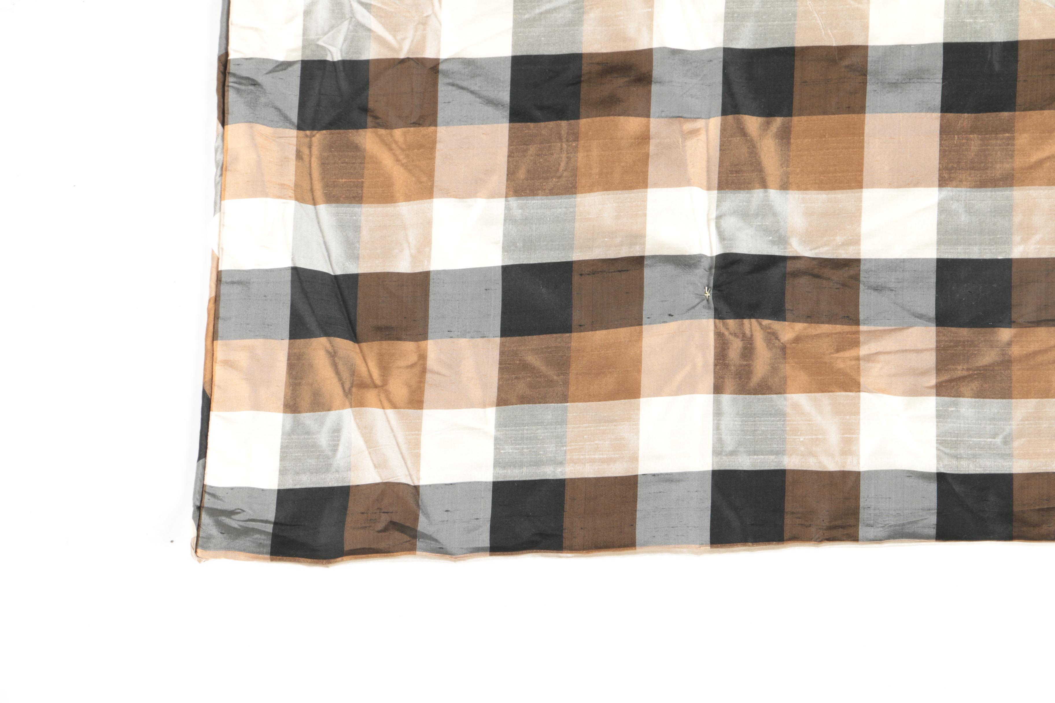 Pair of Striped Curtains and a Plaid Valance