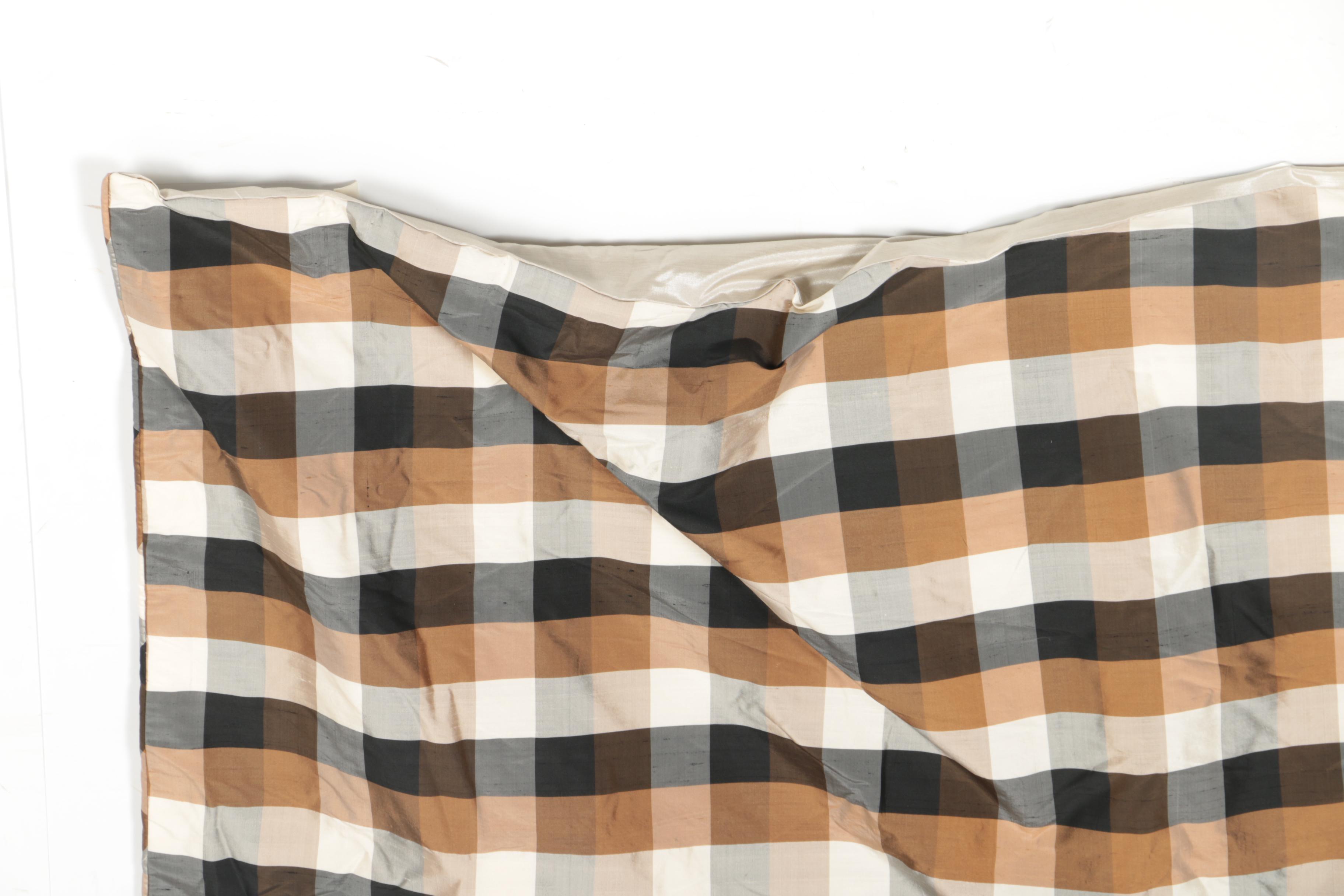 Pair of Striped Curtains and a Plaid Valance