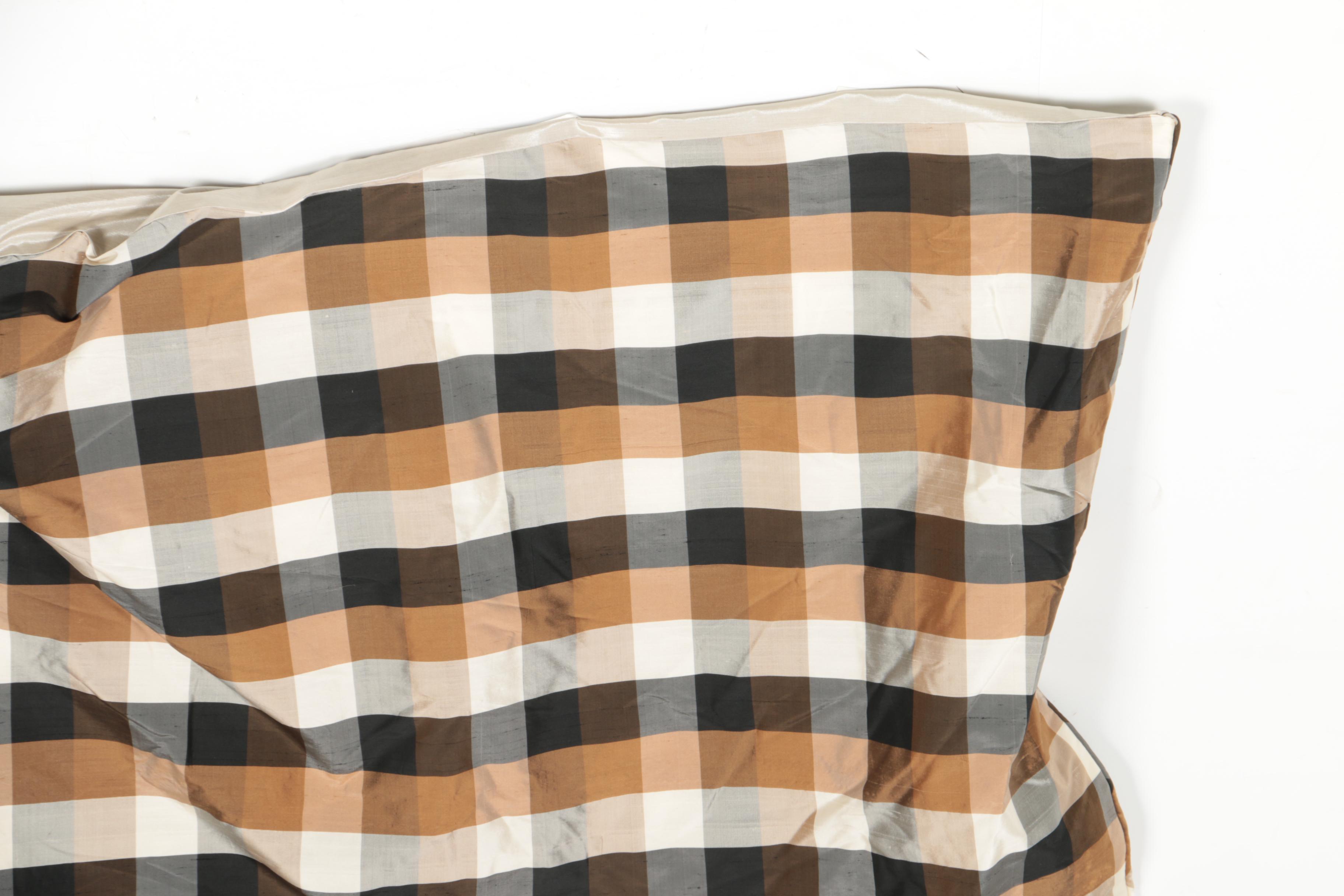 Pair of Striped Curtains and a Plaid Valance