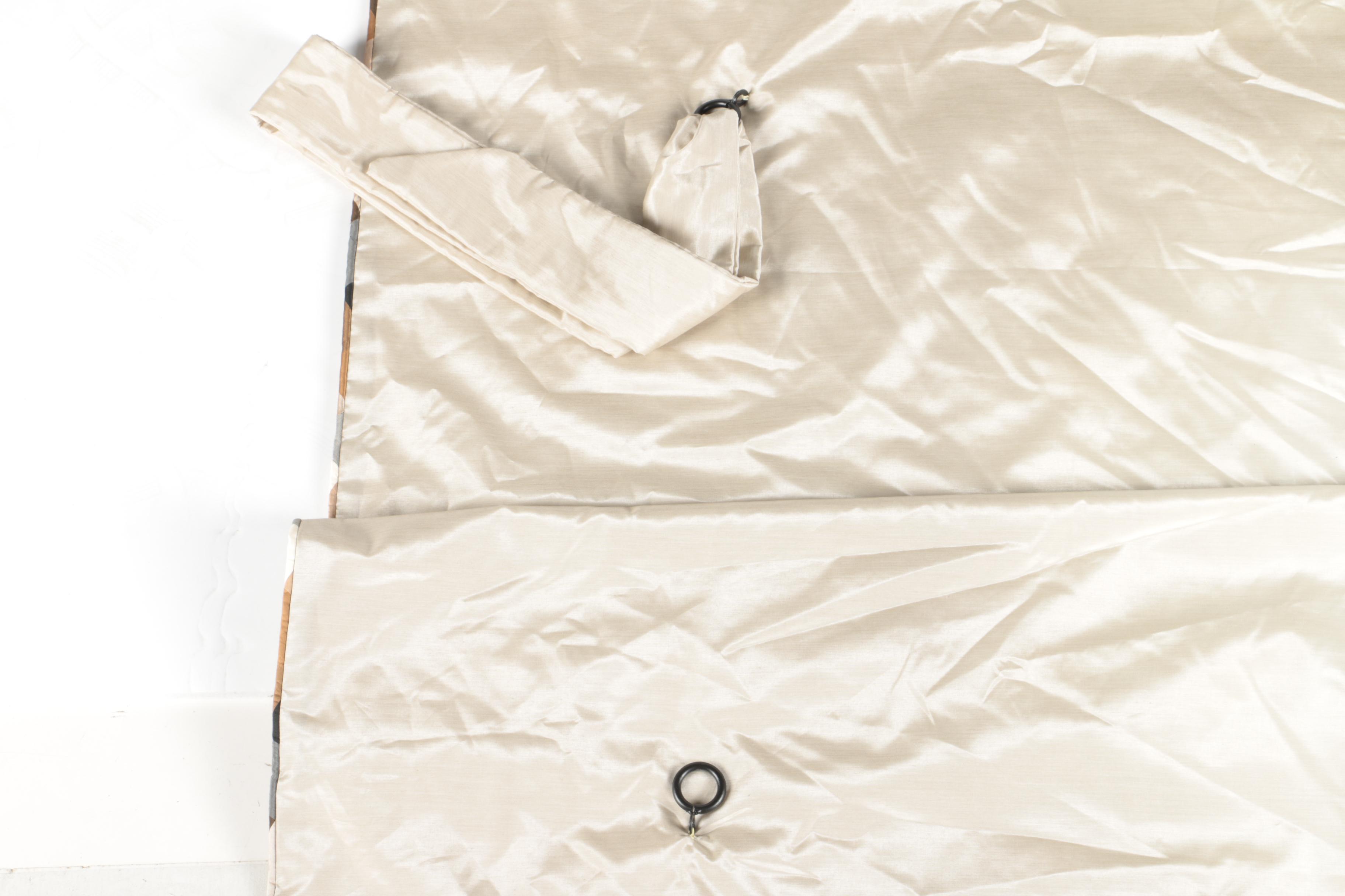 Pair of Striped Curtains and a Plaid Valance