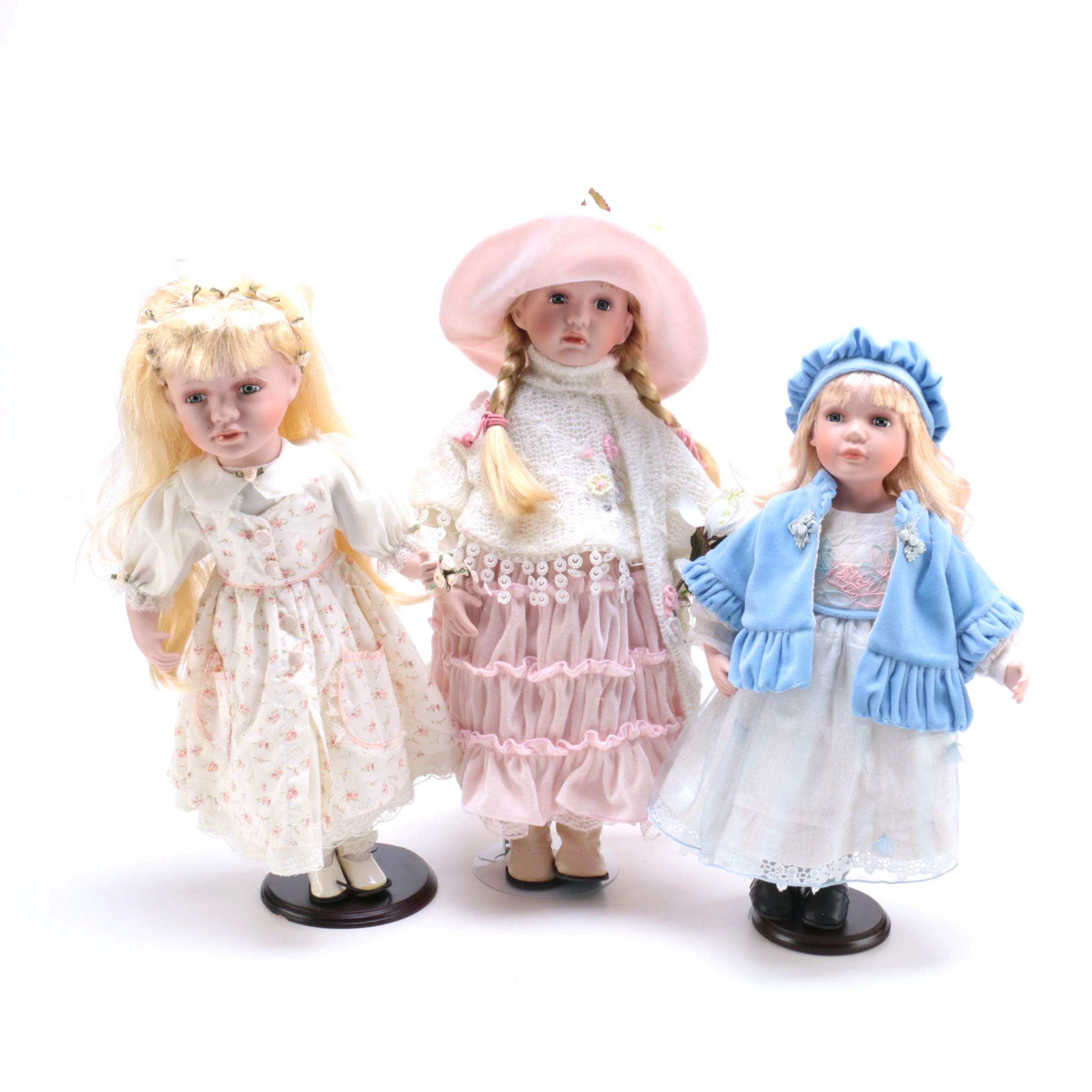 Youthful Porcelain Dolls with Stands