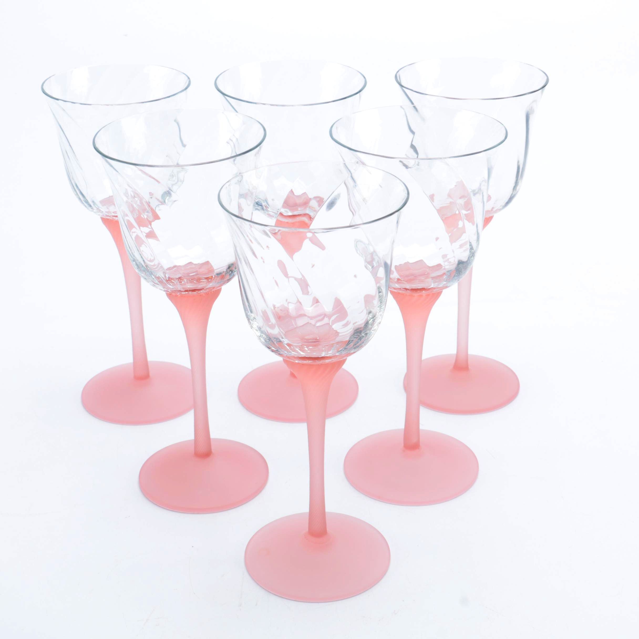 Set of Pink Stemmed Wine Glasses